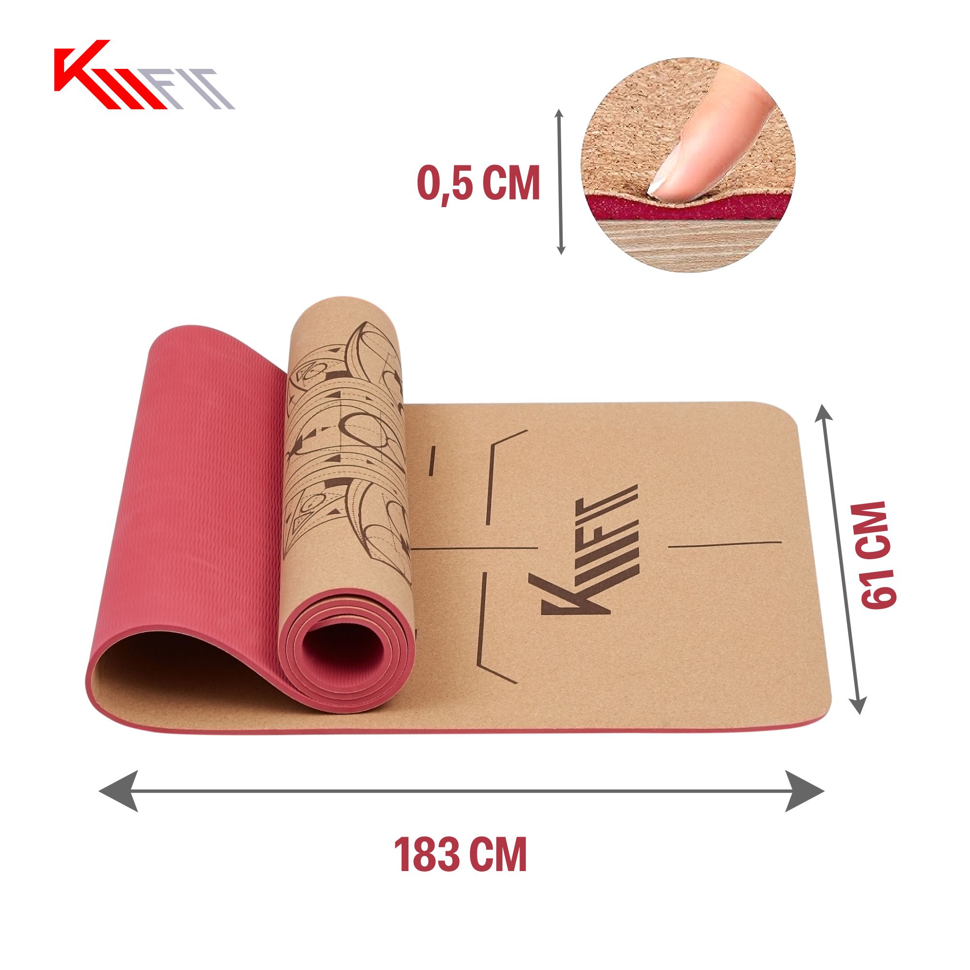 KM-FIT TPE Tapis de yoga Tapis de gymnastique, Pilates, sport 183 cm x61 cm Rose - 6