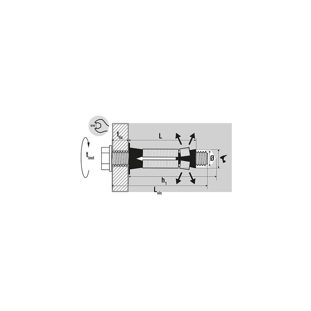 Chevilles multi matériaux charges lourdes acier zingué avec vis M8X75 boîte de 25 SCELL IT XMAX BOLT M08X75 - 6
