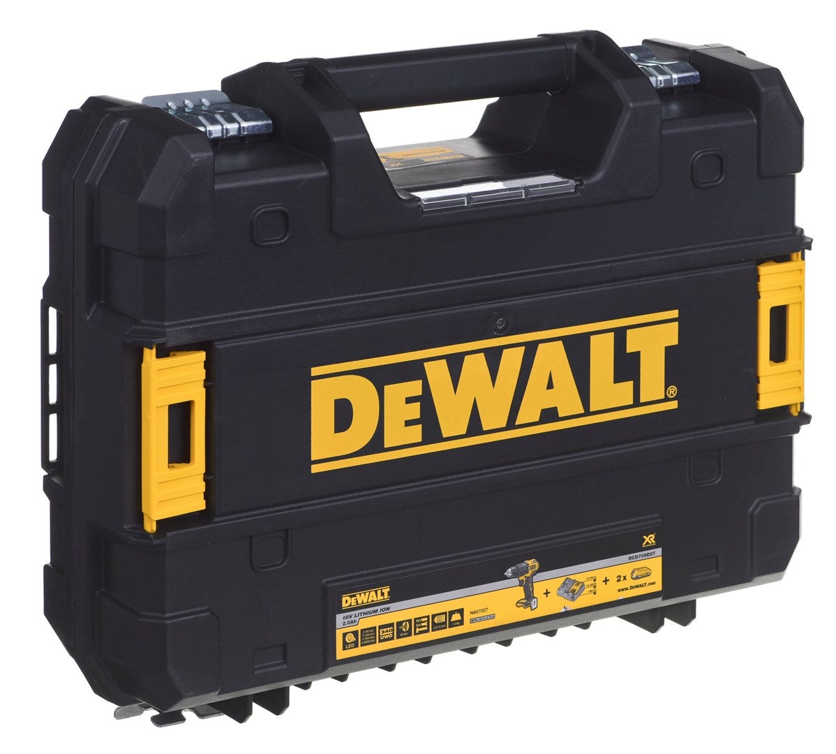 DeWalt DCD 709 D2T Perceuse-visseuse à percussion sans fil 18V 65Nm + 2x Batteries 2,0Ah + Chargeur + Coffret de transport - 9