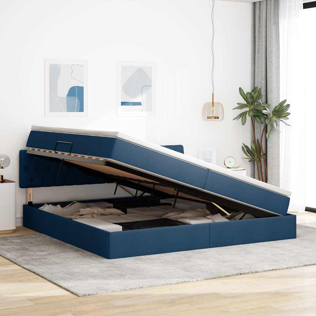Lit avec rangement et matelas en velours bleu pour la chambre, 200 × 200 cm - 4