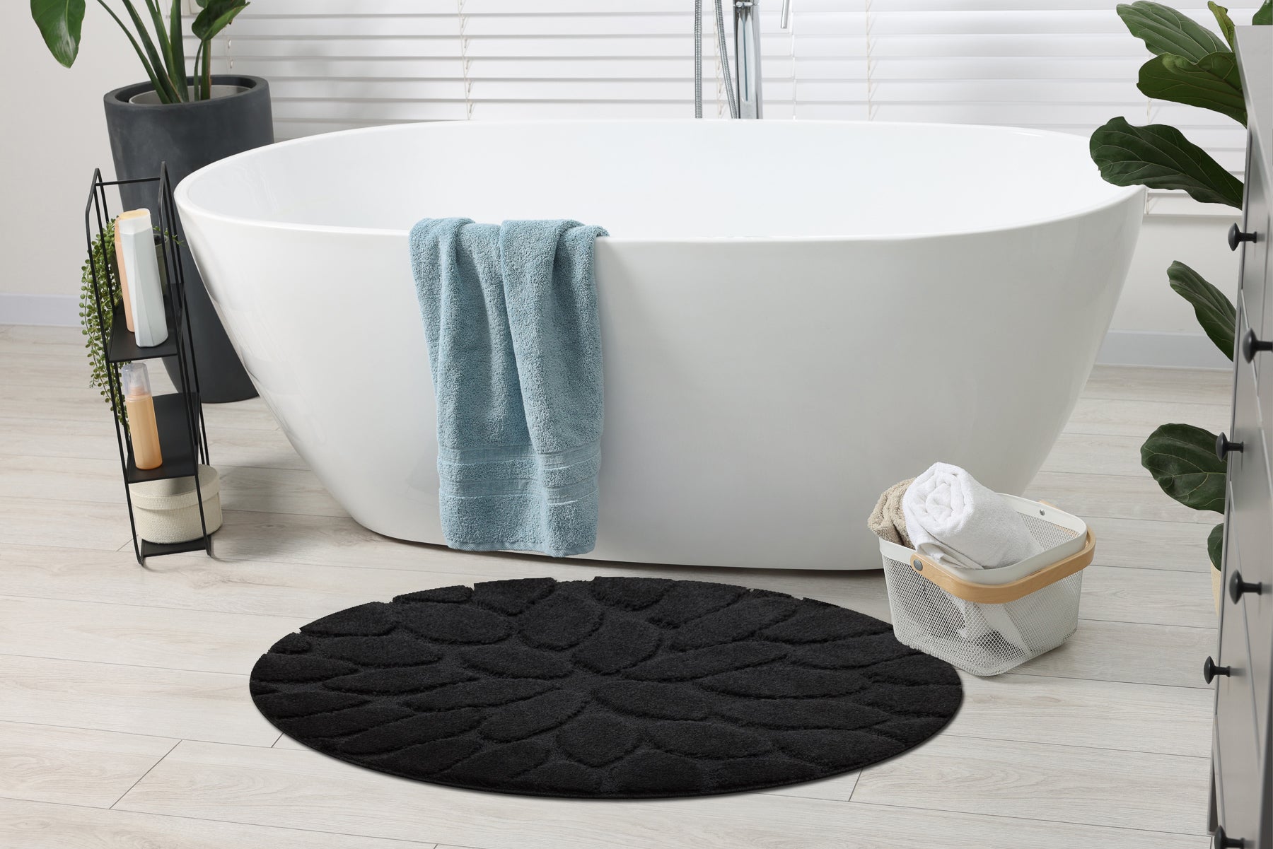 Tapis de salle de bain SUPREME cercle STONES, des pierres, antidérapant, doux - noir cercle 100 cm - 3