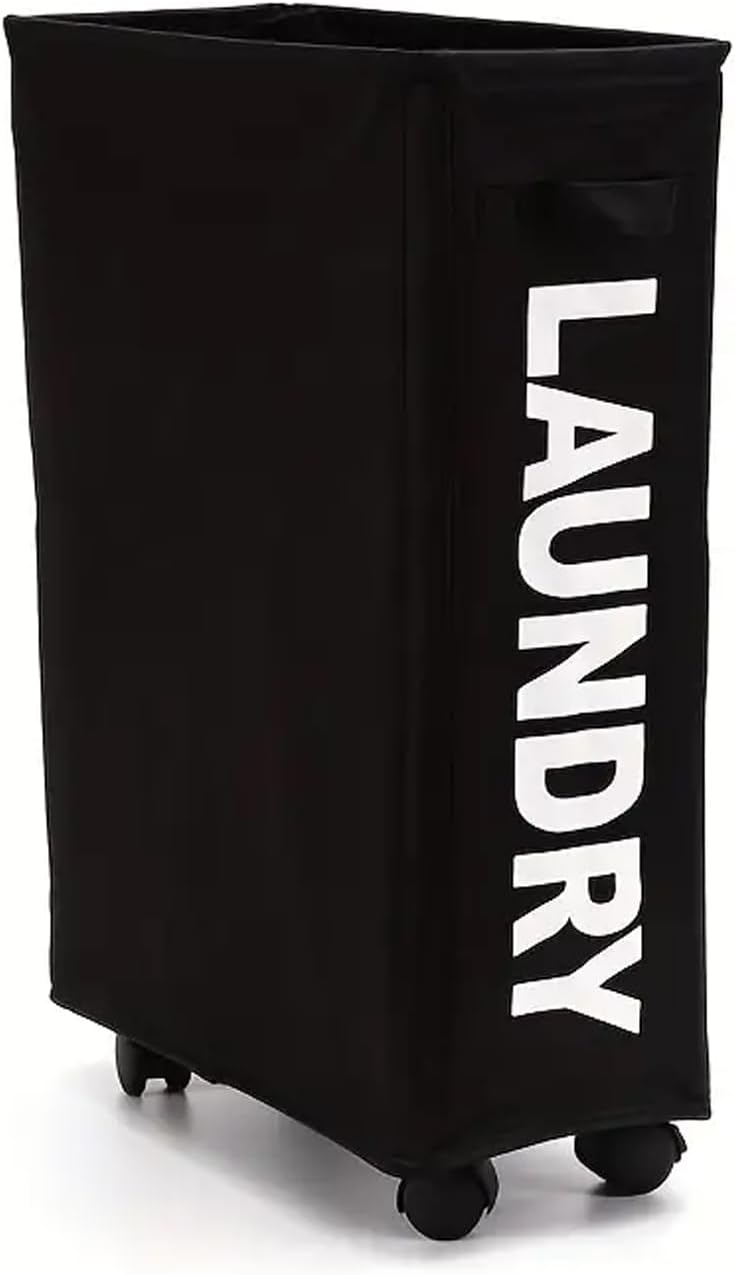 Panier à Linge Pliable avec Roues, Corbeilles à Linge Mince et Pliant Bac à Linge Sale Panier de Blanchisserie Poignées en Polyester pour Vêtements - 4