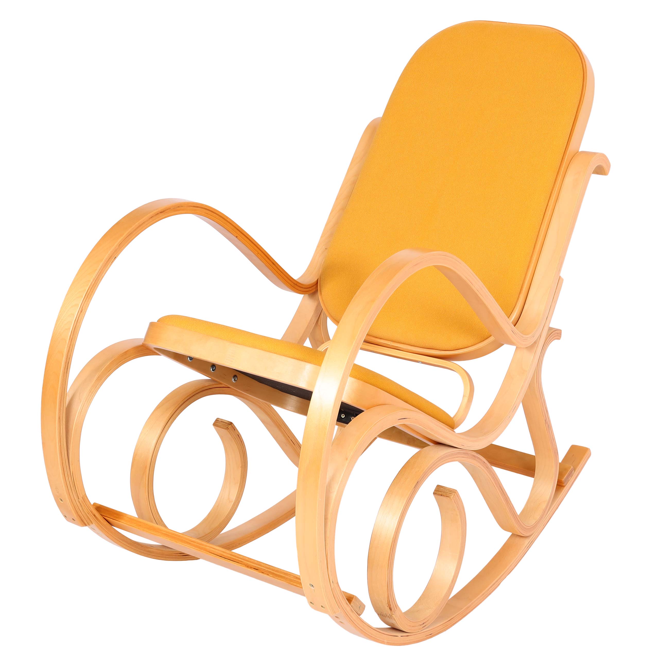 Mecedora m41, sillón basculante sillón tv, madera maciza ~ aspecto roble, tela/textil amarillo