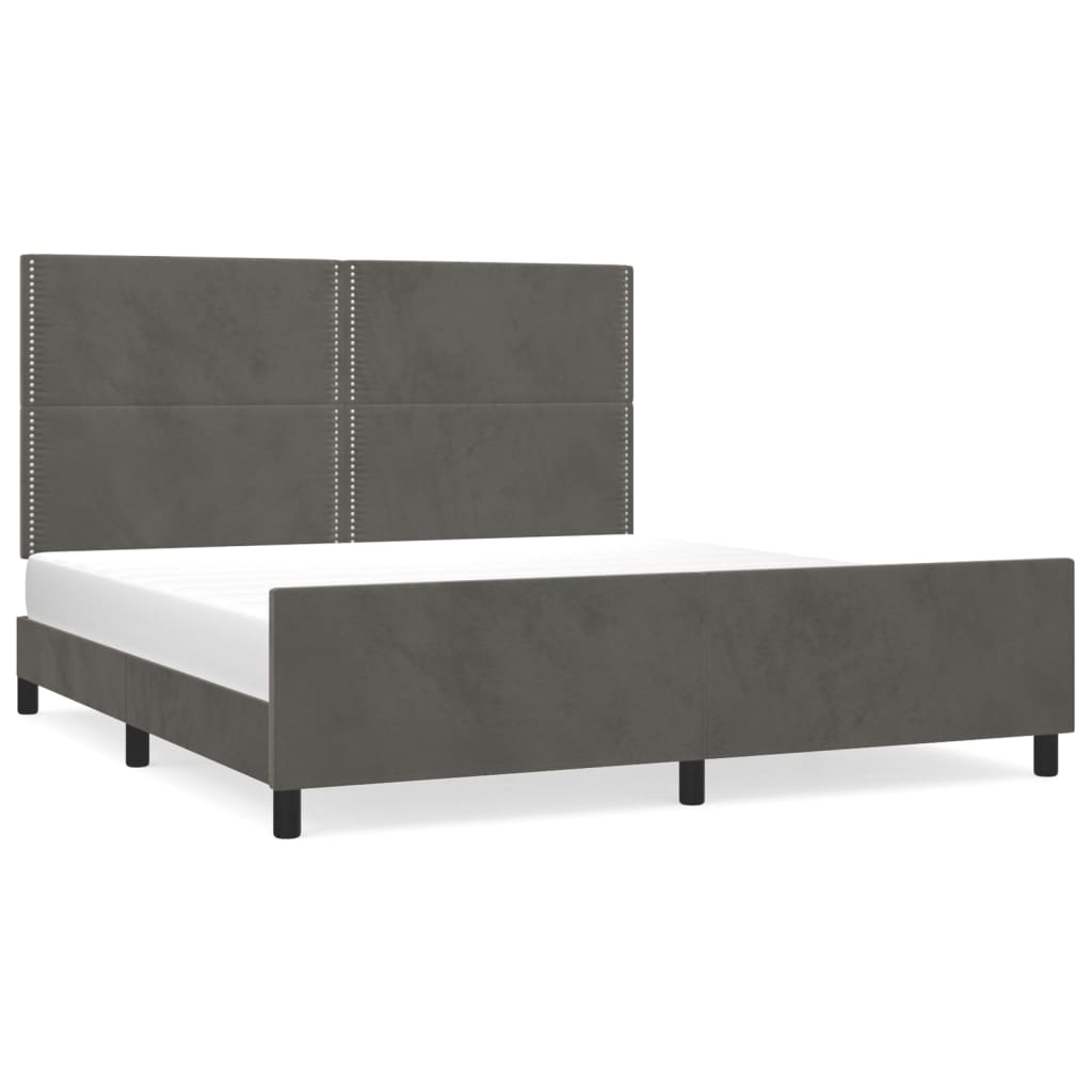 Cadre de lit sans matelas gris foncé 160x200 cm velours - 2