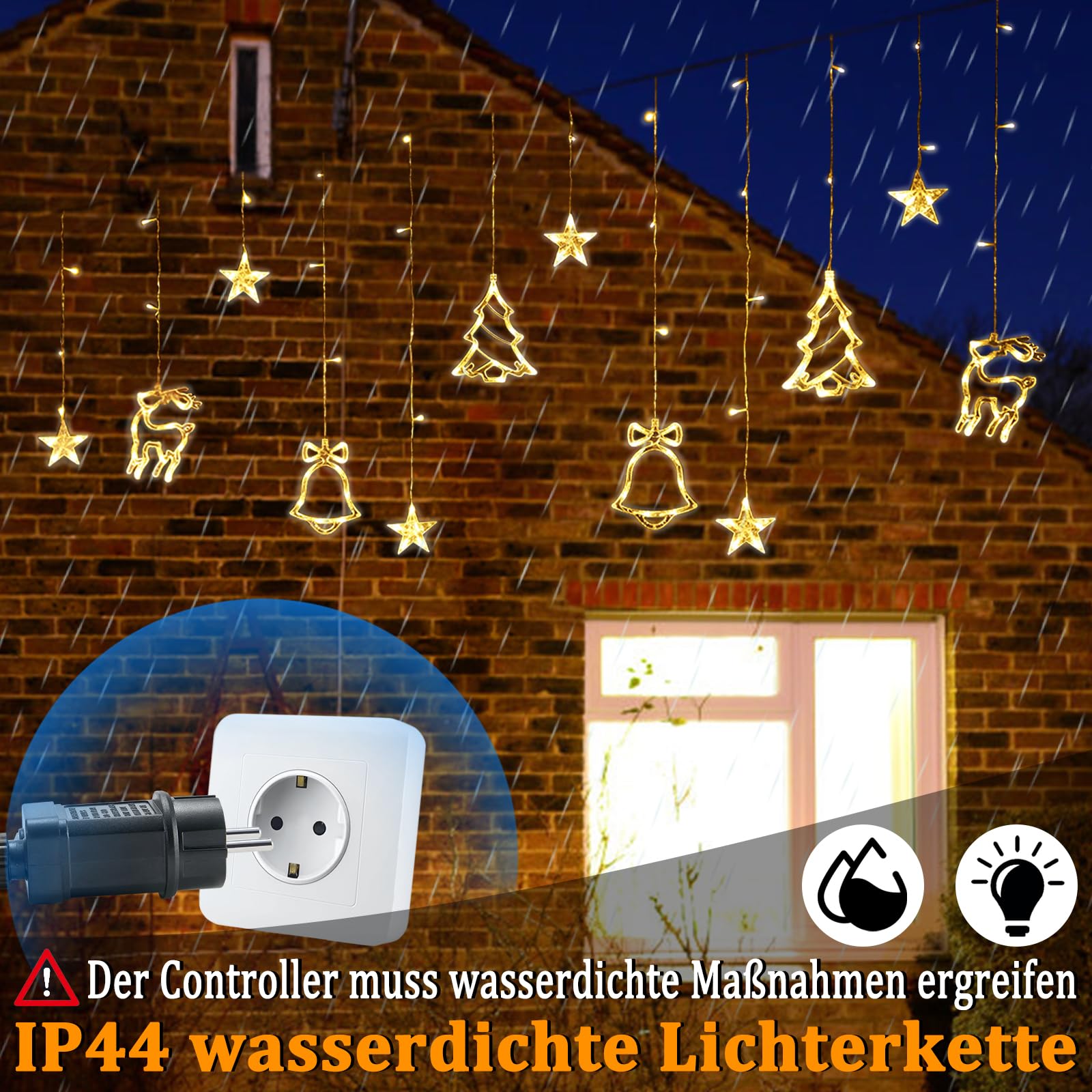 Guirlande Lumineuse Noël pour Intérieur Exterieur - 138 LED String Lights 8 Modes Guirlande de LED aver Étoiles & motifs de Noël, IP44 - Blanc Chaud - 5