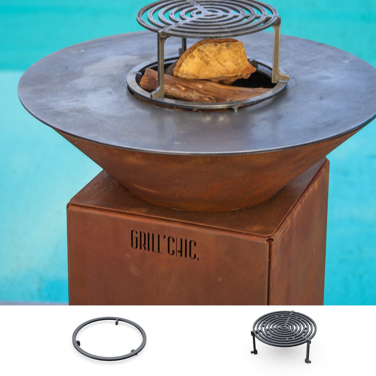 Brasero Plancha Auvergnat En Acier Corten – Cuve Simple 62x62x76 Cm, Plaque Acier 10 Mm, Fabriqué En France - 3