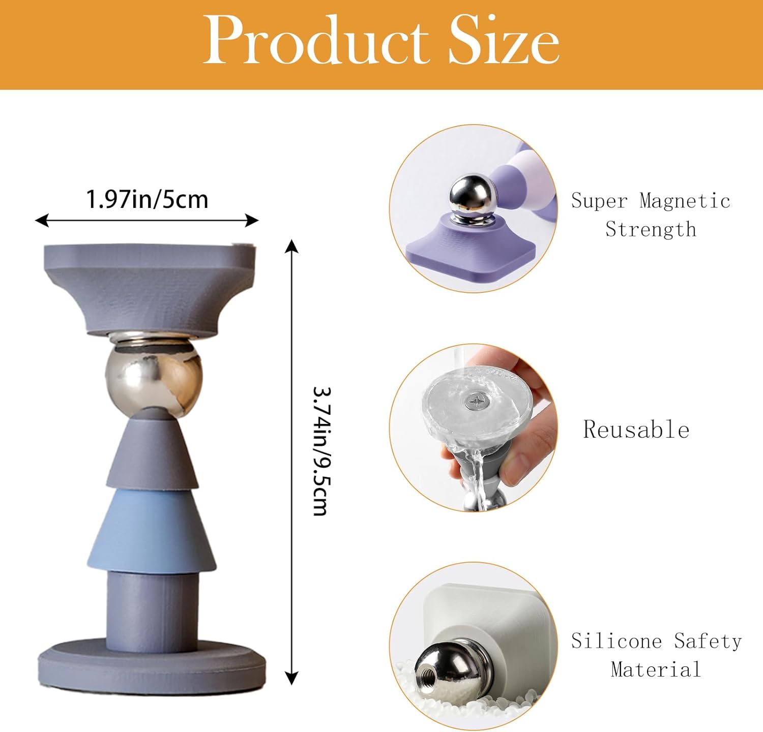 Butées de porte magnétiques, butoir de porte robuste en acier inoxydable, Bleu - 6