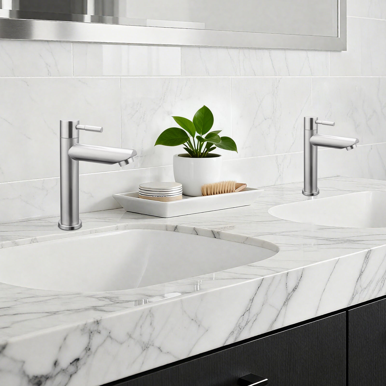 LOVHAUS Bateria Zimnej Wody do Toalety dla Gości, Bateria Umywalkowa ze Stali Nierdzewnej z Przyłączem 60 cm, 2 Sztuki