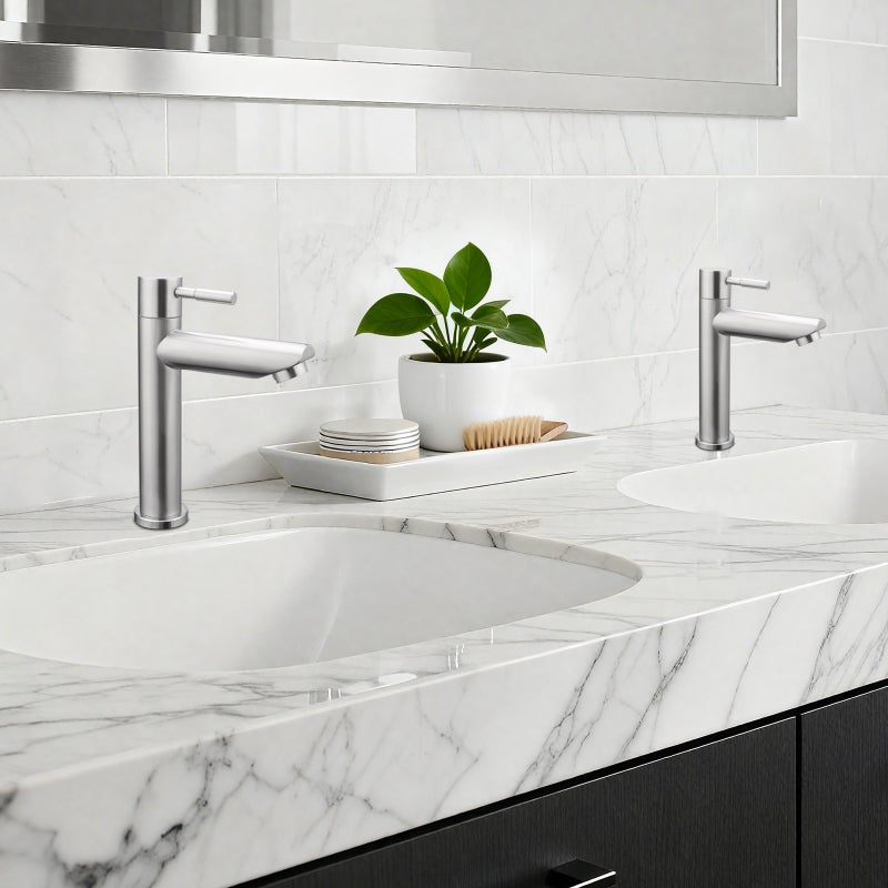 LOVHAUS Bateria Zimnej Wody do Toalety dla Gości, Bateria Umywalkowa ze Stali Nierdzewnej z Przyłączem 60 cm, 2 Sztuki