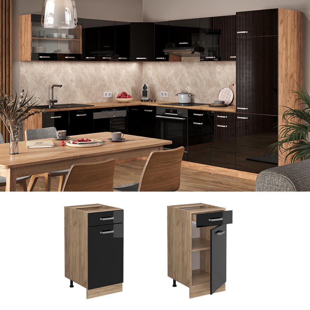 Vicco Meuble de cuisine haut vitré Anthracite Haute brillance