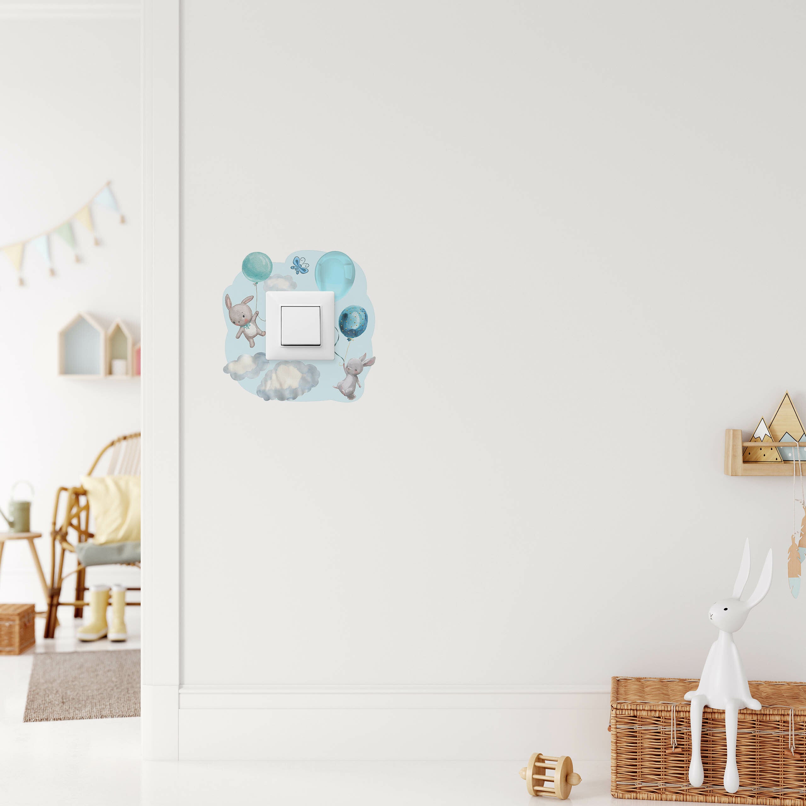 Adesivo per Interruttore CONIGLI Nuvole Palloncini 20x20 cm - 6