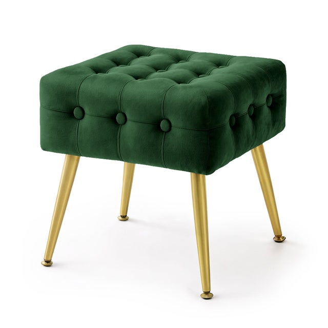 Pouf banquinho em veludo capitonê 40 cm QUADRA Verde Garrafa