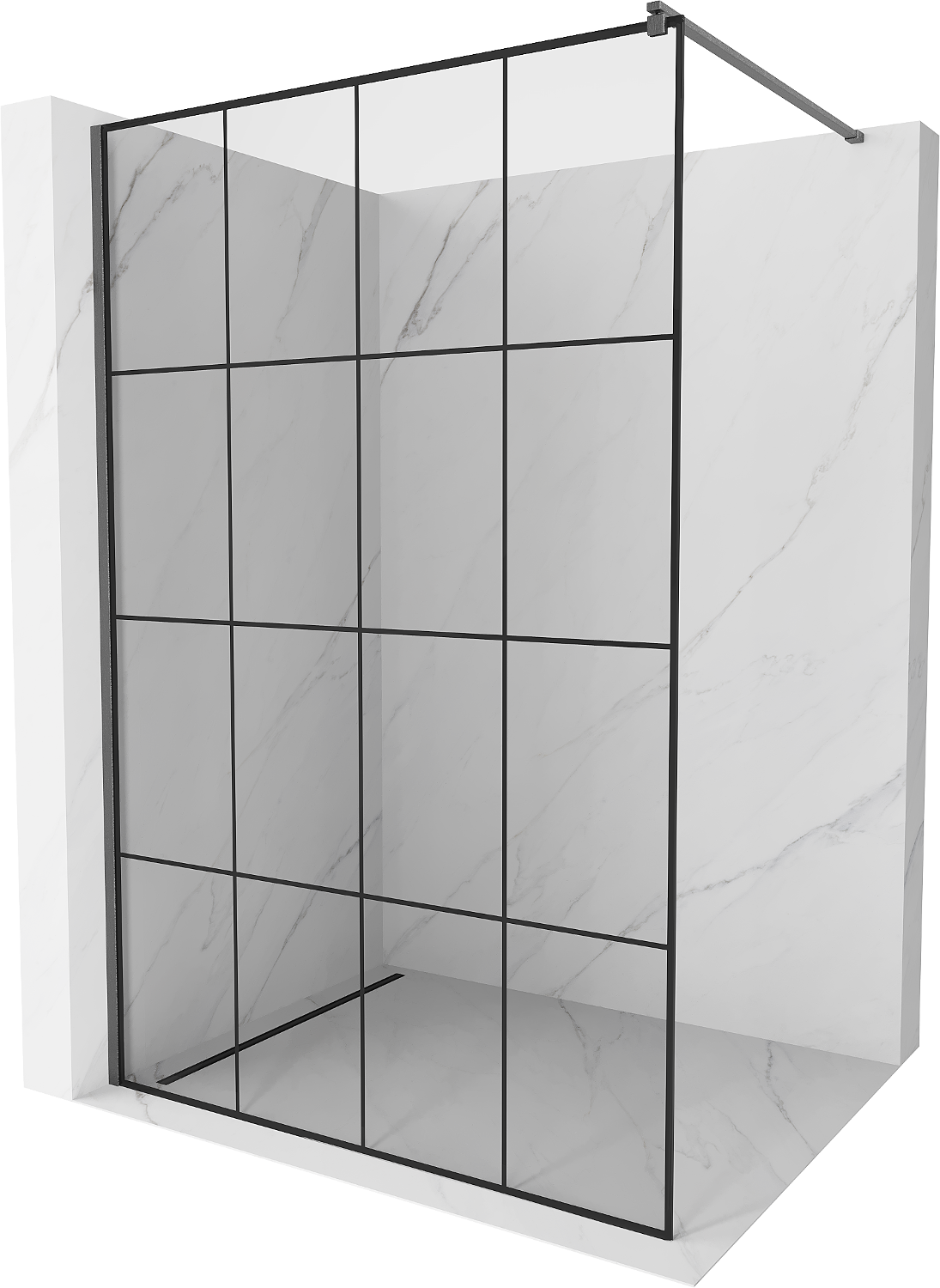 Mexen Kioto ścianka prysznicowa Walk-in 130 x 200 cm, czarna kratka 8 mm, gun gray szczotkowany - 800-130-101-66-77