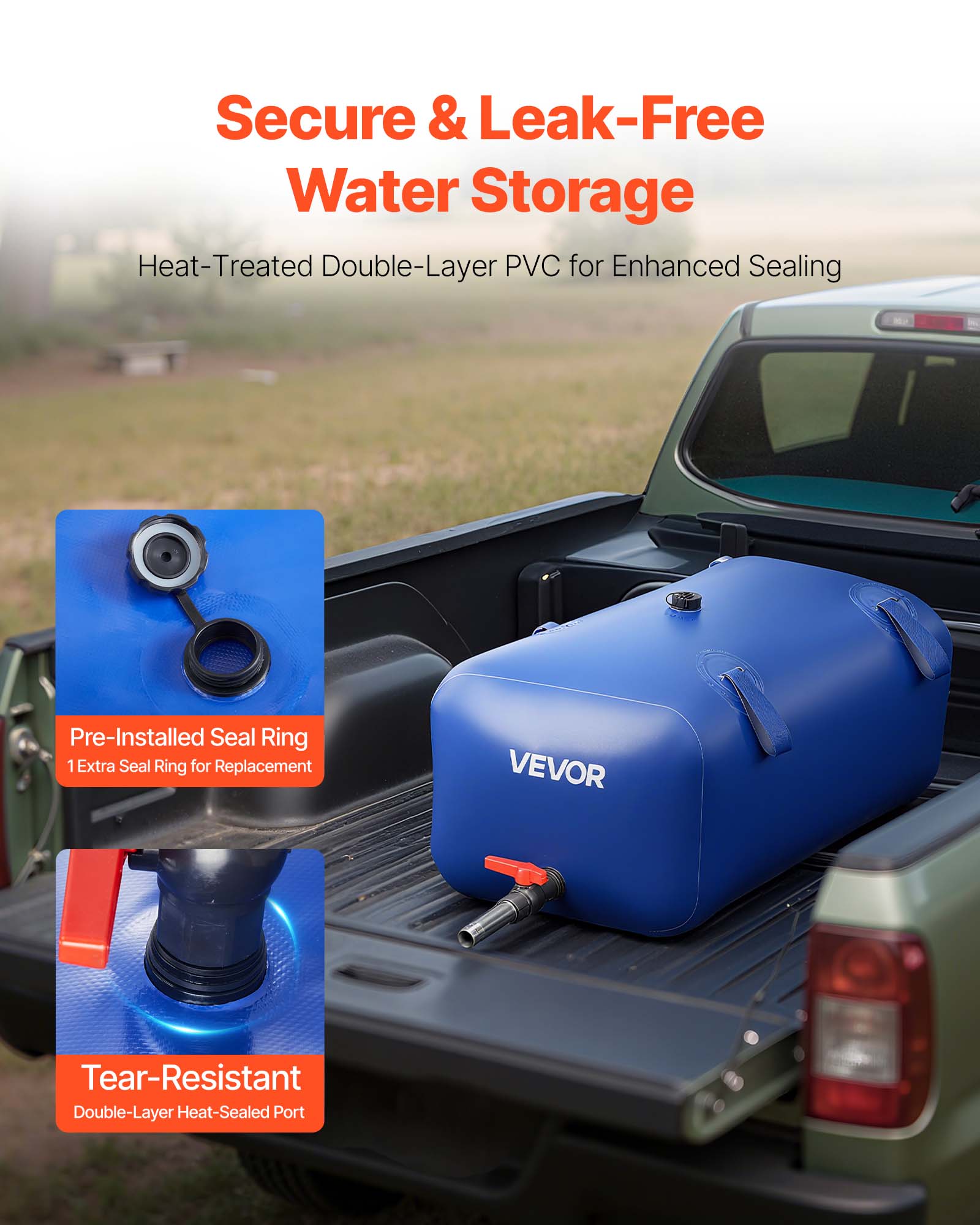 Reservatório de água flexível VEVOR 113 L, bolsa dobrável em PVC grande capacidade, para irrigação, jardim, camping, motorhome, uso externo, azul - 4