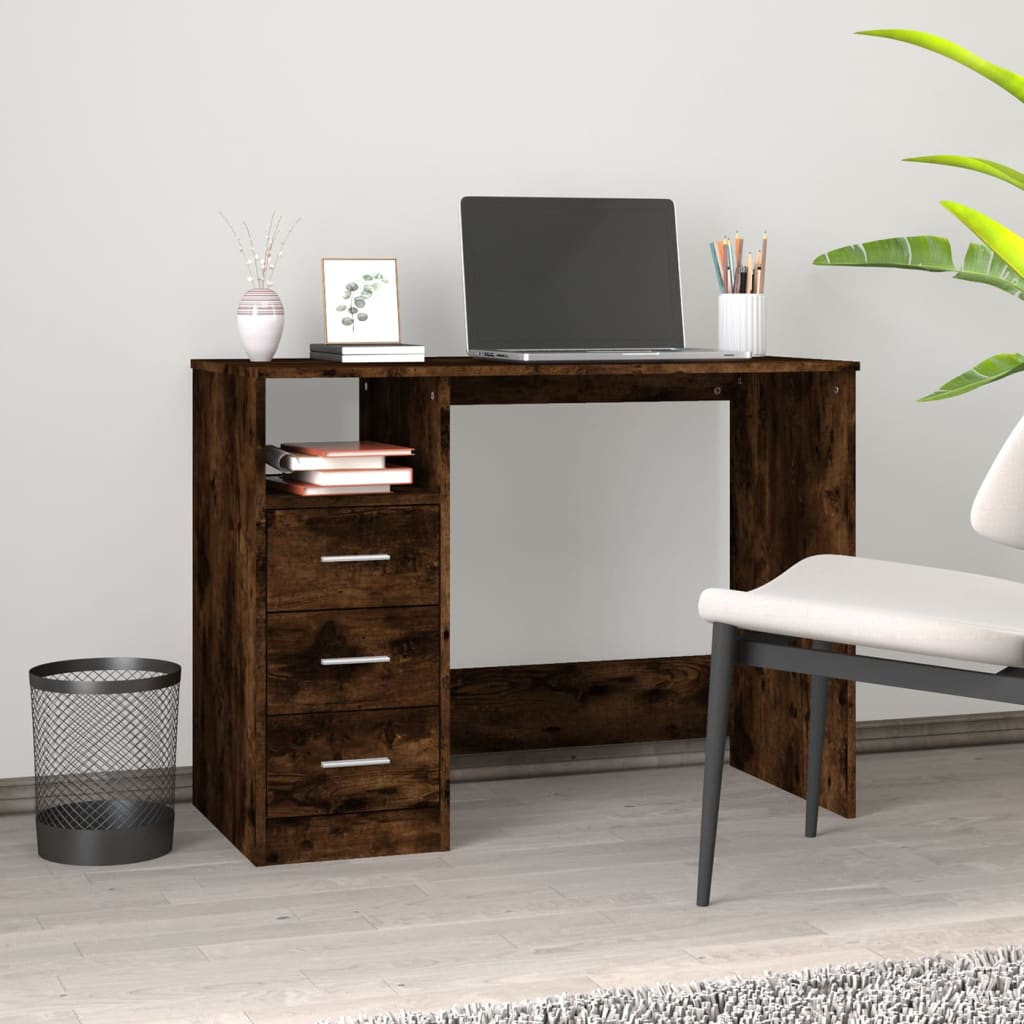 Bureau，Table de travail，Table d'étude avec tiroirs Chêne fumé 102x50x76 cm Bois d'ingénierie CWV11203 - 2
