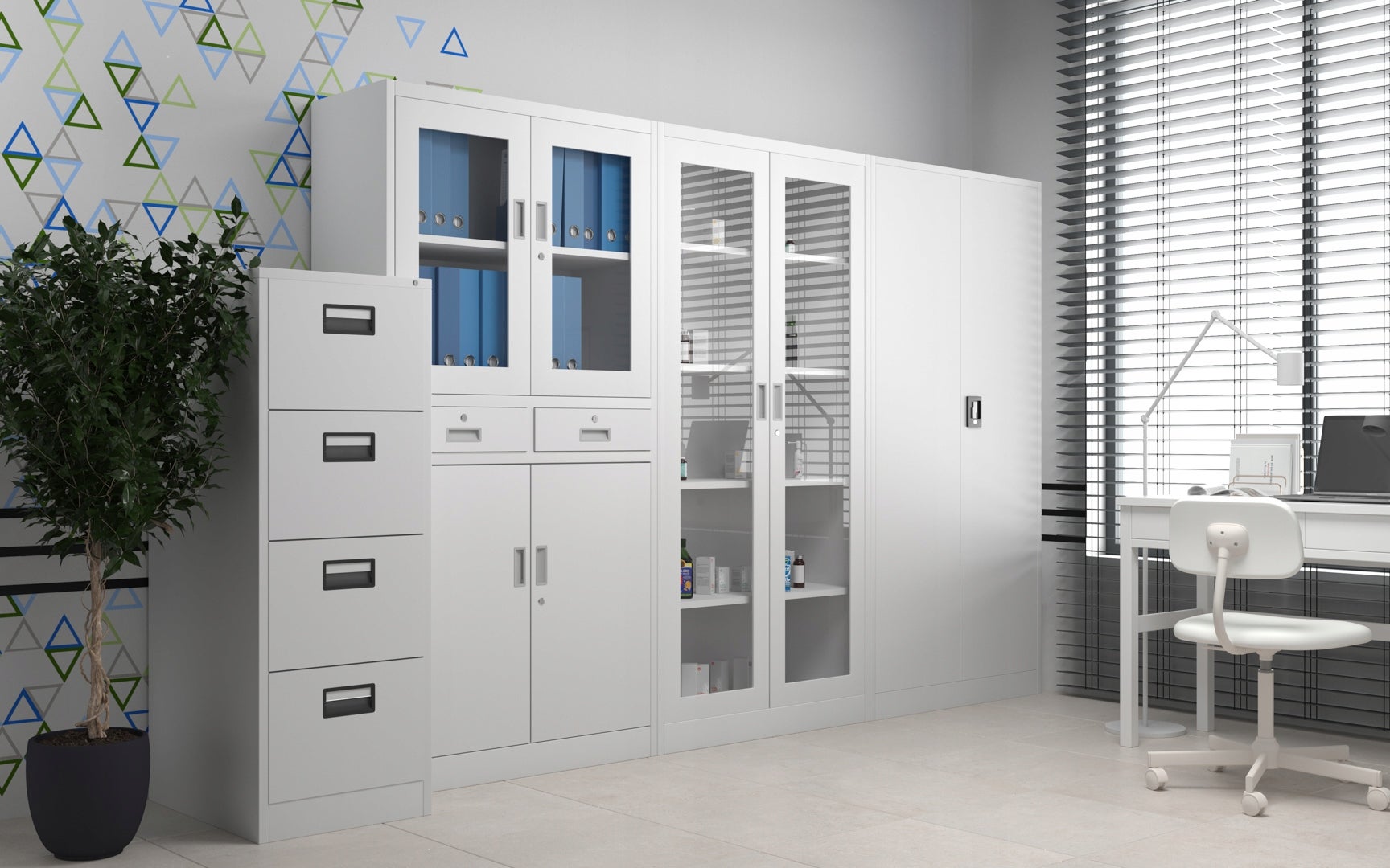 Armoire de Bureau de Rangement Métallique 4 étagères réglables 185 cm x 90 cm x 40 cm Gris - 9