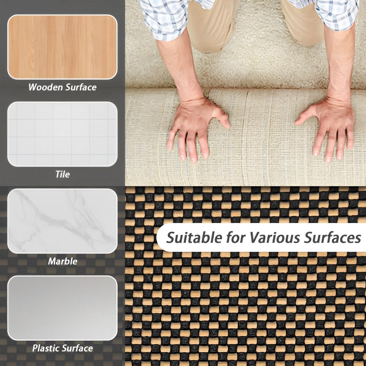 Tapete antiderrapante multiuso - Tapete antiderrapante de PVC - Base antiderrapante para carpete - Preto - 30 x 150 cm - 6