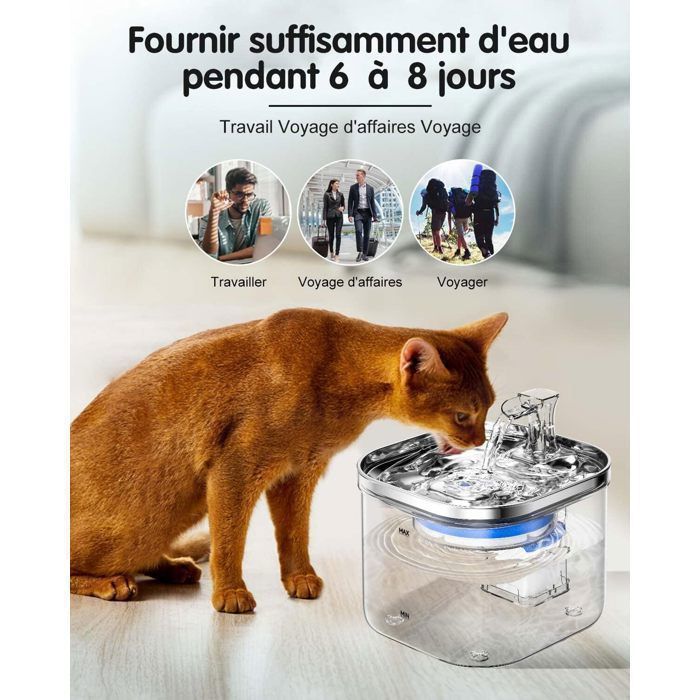 Fuente de agua para gatos - 2 litros - Ultra silenciosa - Nivel de agua visible - Filtro de triple acción - 9