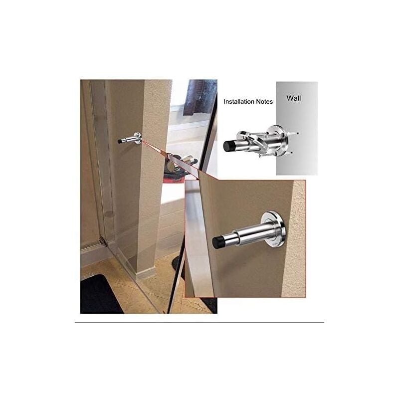 Acier inoxydable 304 Réglable Extra-long arrêt de Porte en caoutchouc Protection Poignee Porte butoir de porte mural butée de porte murale - 4