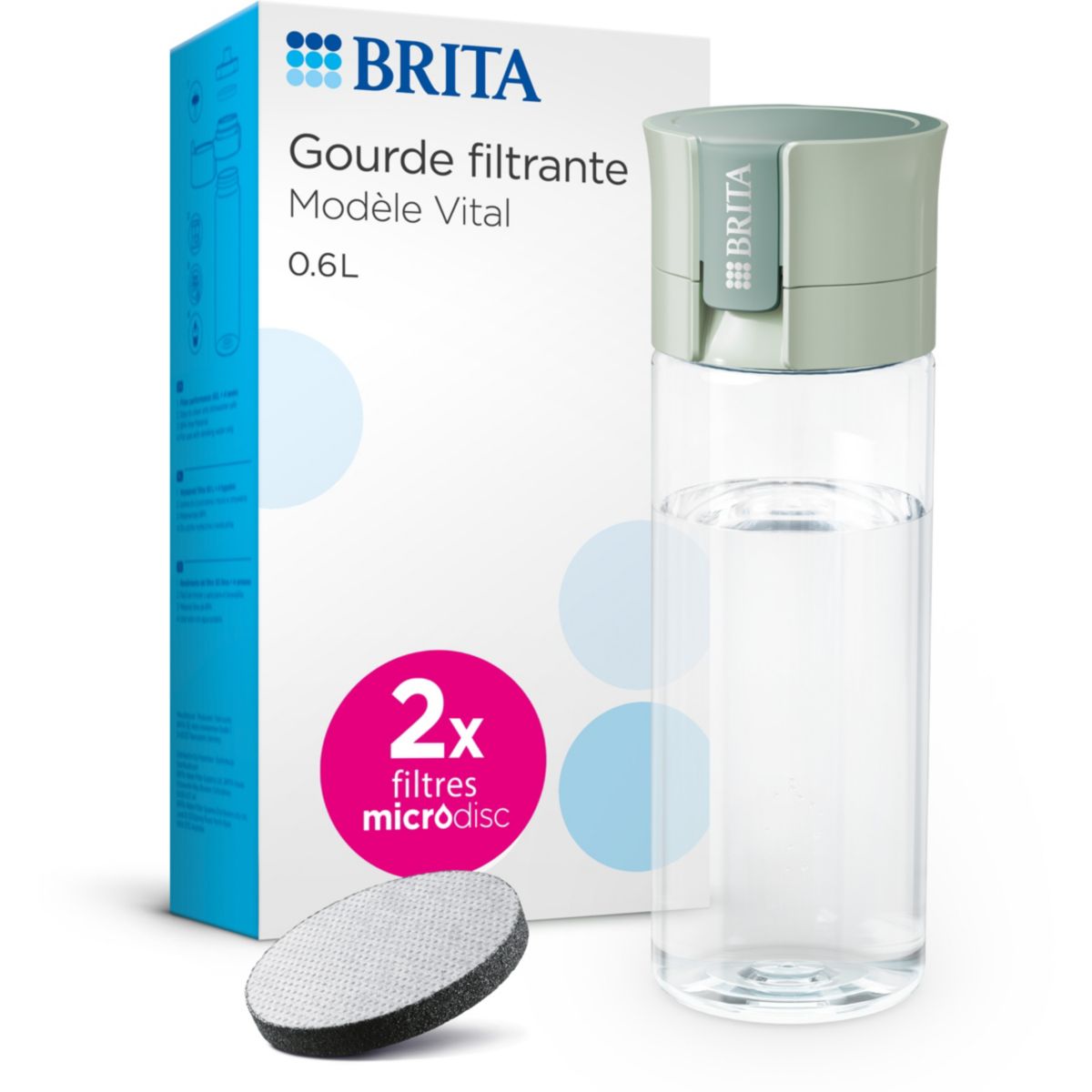 BRITA Gourde filtrante active rose, réduit le chlore, le plomb et