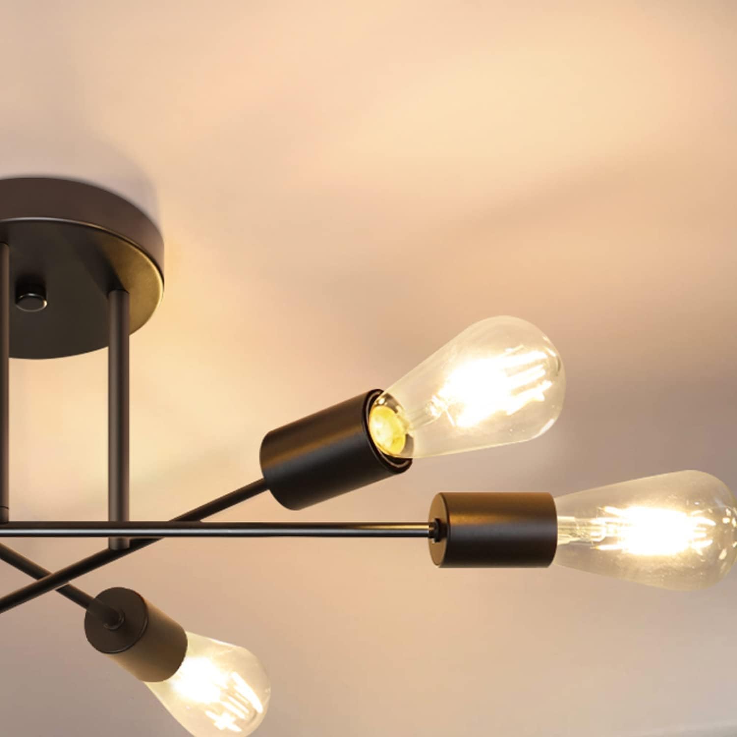 Nettlife Candeeiro de teto do vintage 6 lâmpadas industrial sala estar e27 preto lustre retro quarto lâmpada estilo rústico candeeiro mesa jantar - 9