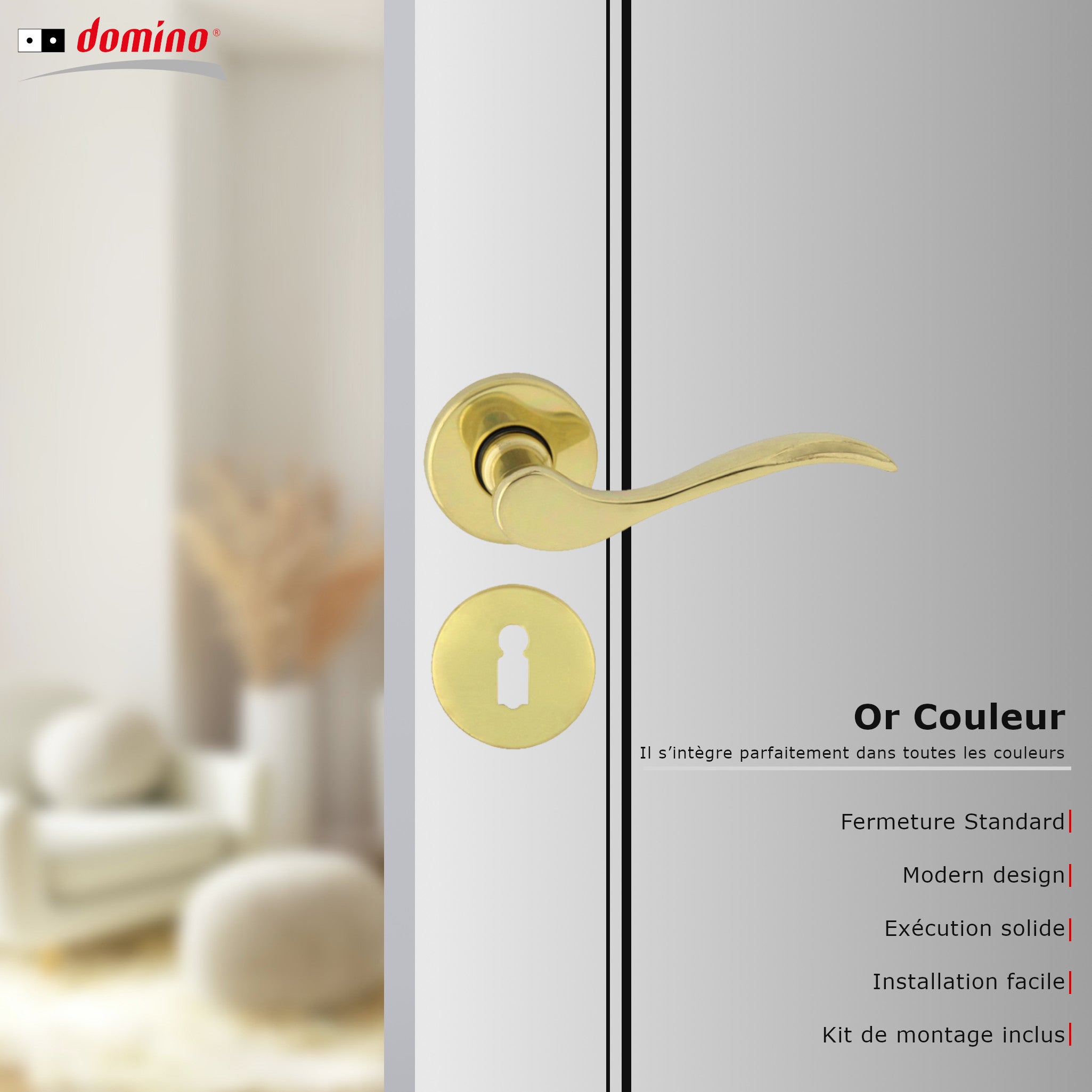 Maniglia Per Porta Domino Tuluza M3 In Ottone - Cilindro Profilato, Completo Con Rosette E Accessori