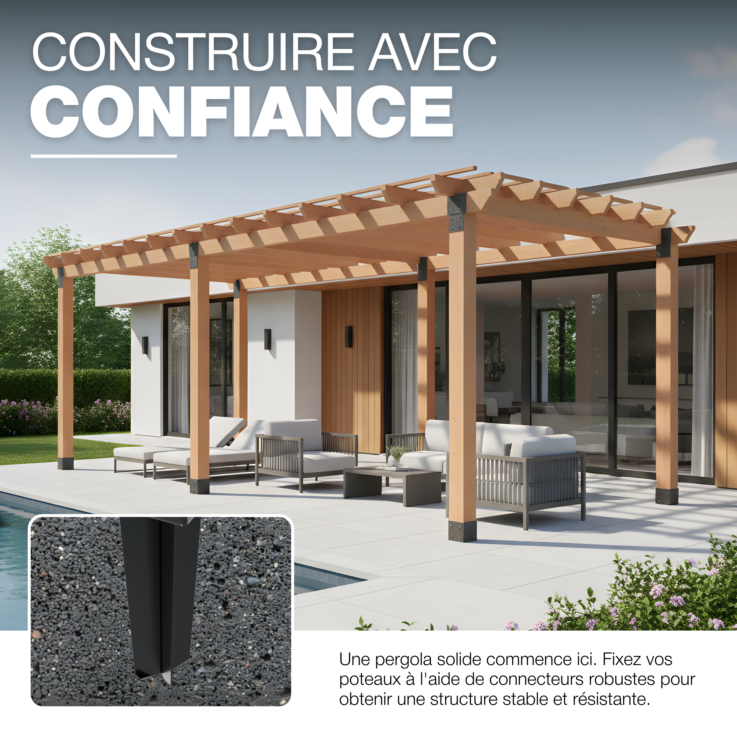 Ancre à enfoncer Revêtement en Poudre Noir 71 x 71 mm pour poteau en bois carrés GeZu Impex - 5