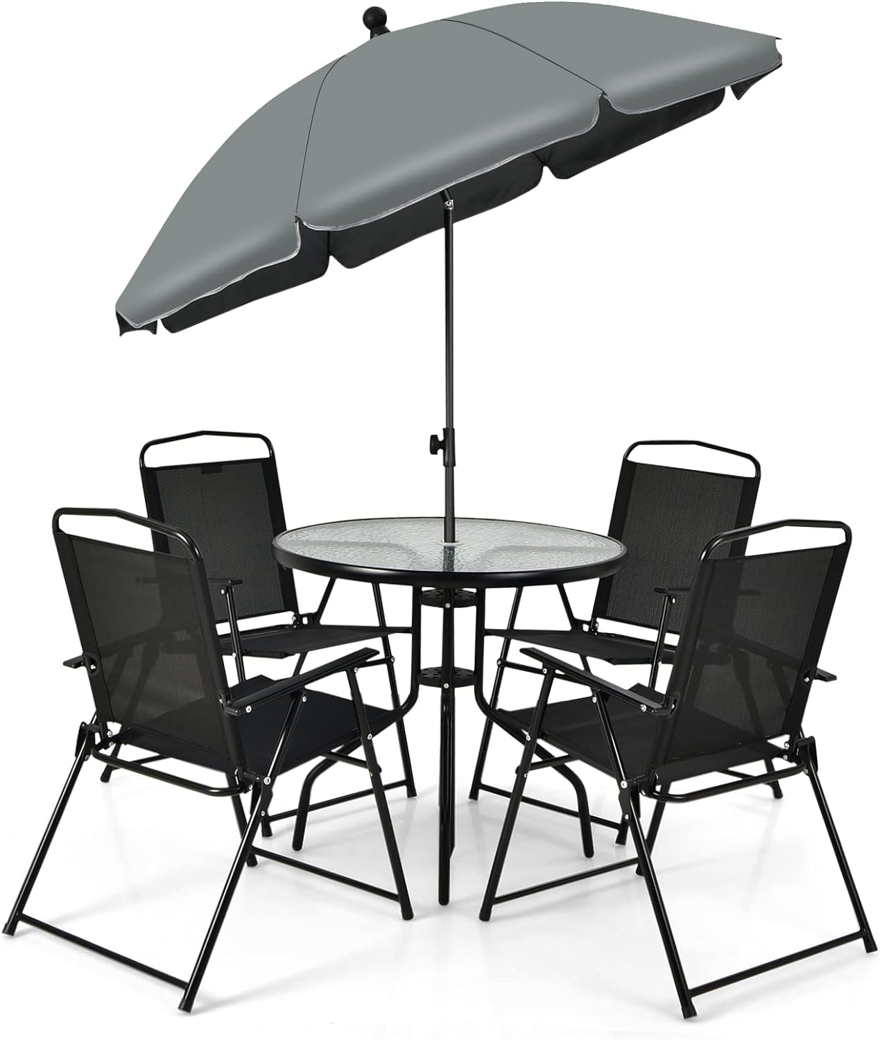 6-częściowy zestaw mebli ogrodowych, meble tarasowe z parasolem, stół ogrodowy i 4 składane krzesła, zestaw mebli ogrodowych na balkon, do ogrodu
