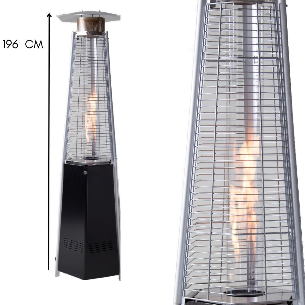 Poêle à gaz Pyramide en acier pour terrasse extérieure avec roues, chauffage, thermopatio Butane ou Gaz Propane 12.5 kw - 196 cm - 2