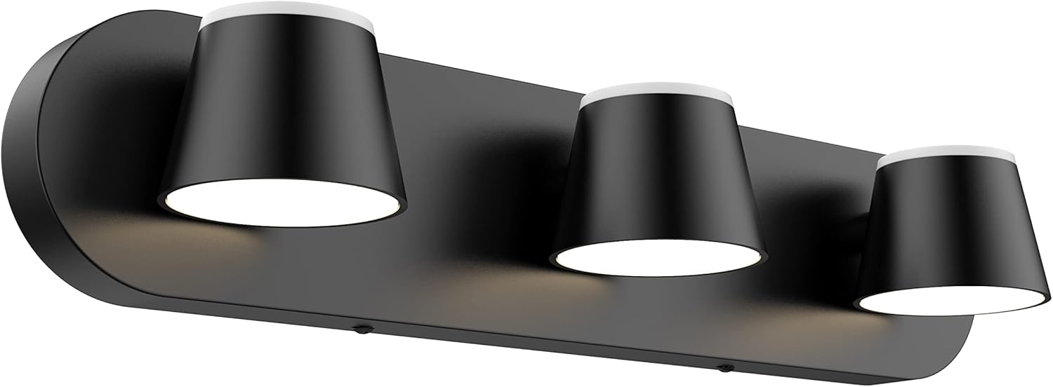 Czarna lampa ścienna LED z 3 światłami do łazienki, regulowana i ściemniana, 10 W, światło neutralne, 1 sztuka