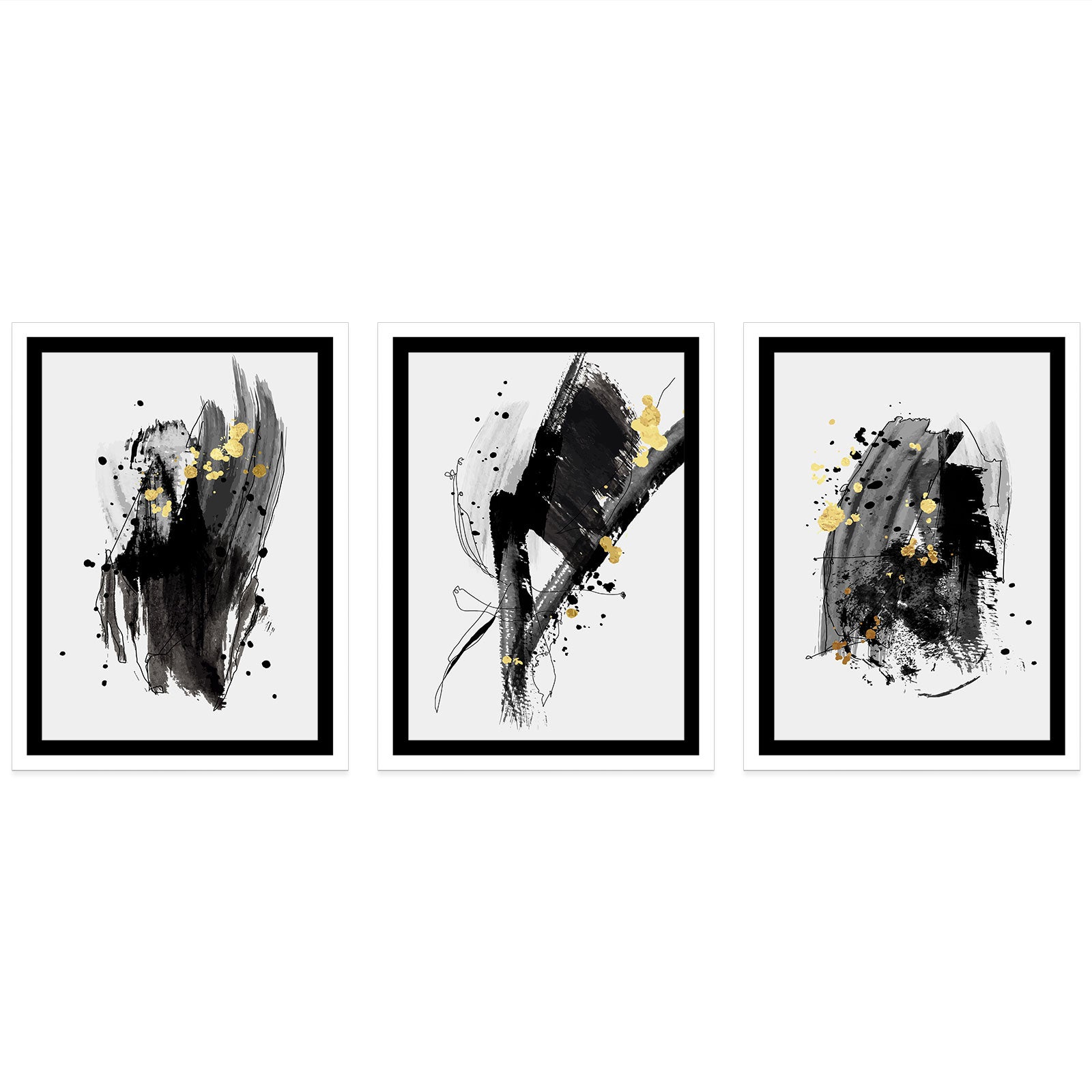 Lot de 3 Affiches / Posters Triptyque - Abstrait 3617689992266 - Bordure Noire et Blanche - 3 Affiches - 21x29,7 cm (Cadres non fournis) - 4