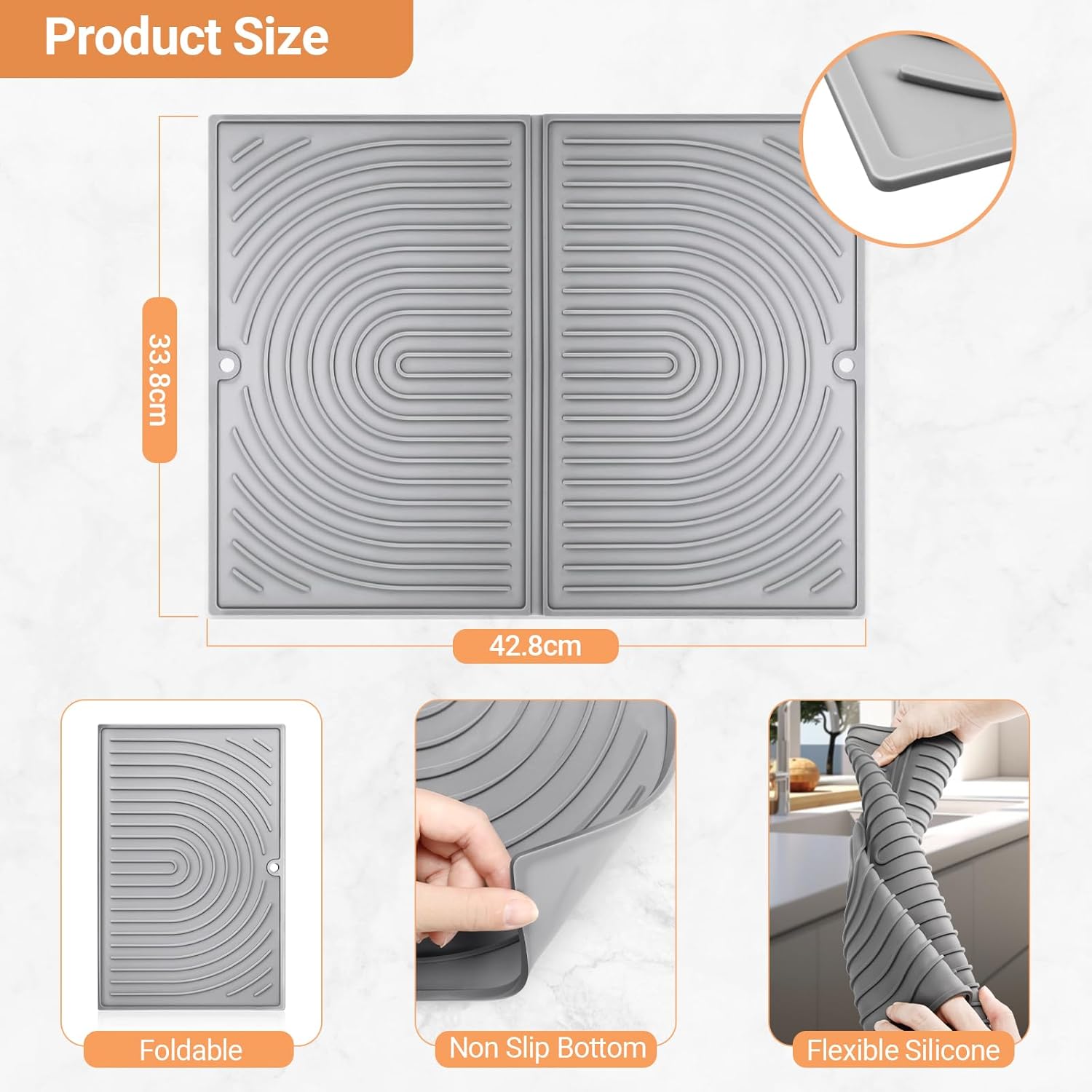 Pumuky Tapis Égouttoir Vaisselle 40x30 Cm - Super Absorbant Antidérapant Pliable Noir Pour Cuisine Et Machine à Café