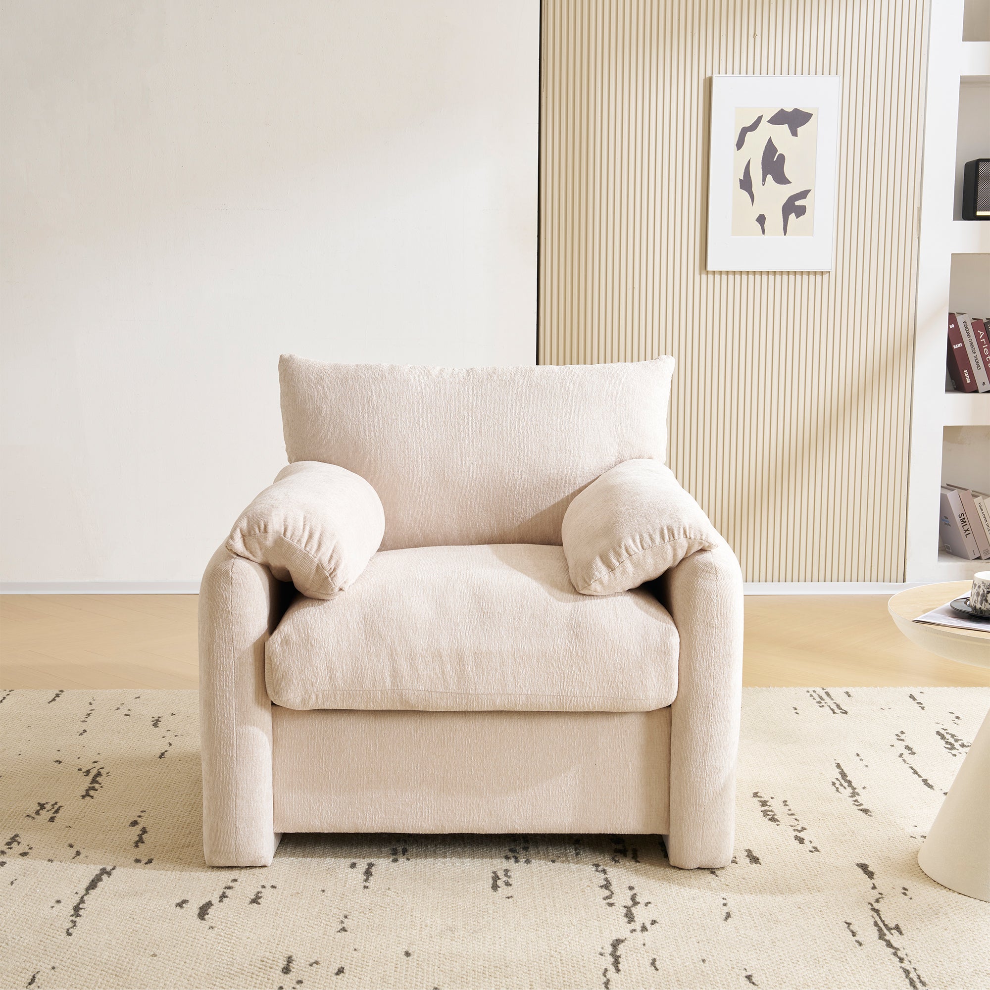 Fauteuil simple en chenille - Beige - 2