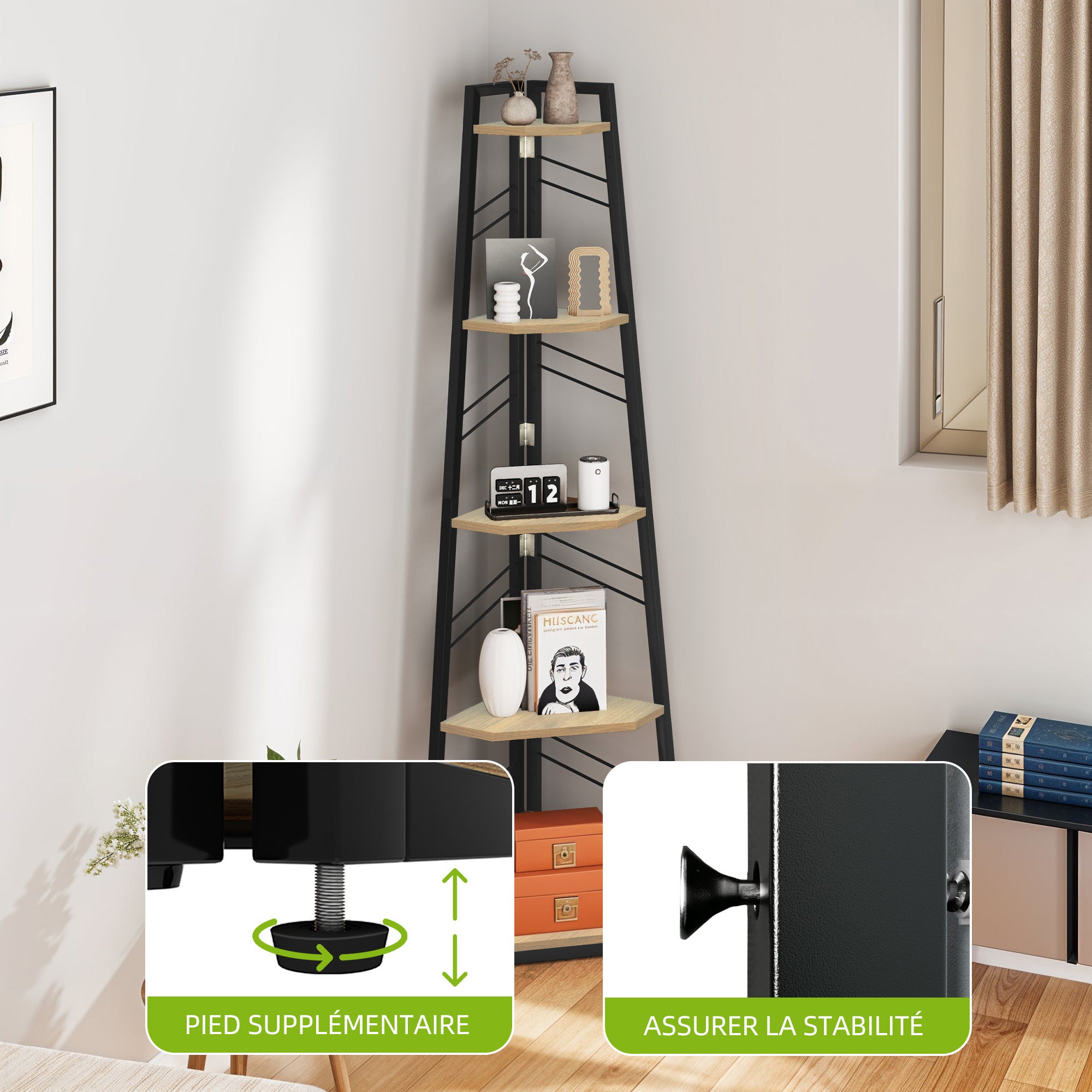 YITAHOME Libreria Angolare 5 Ripiani Stile Industriale Moderno Rovere 35x35x160 - 6