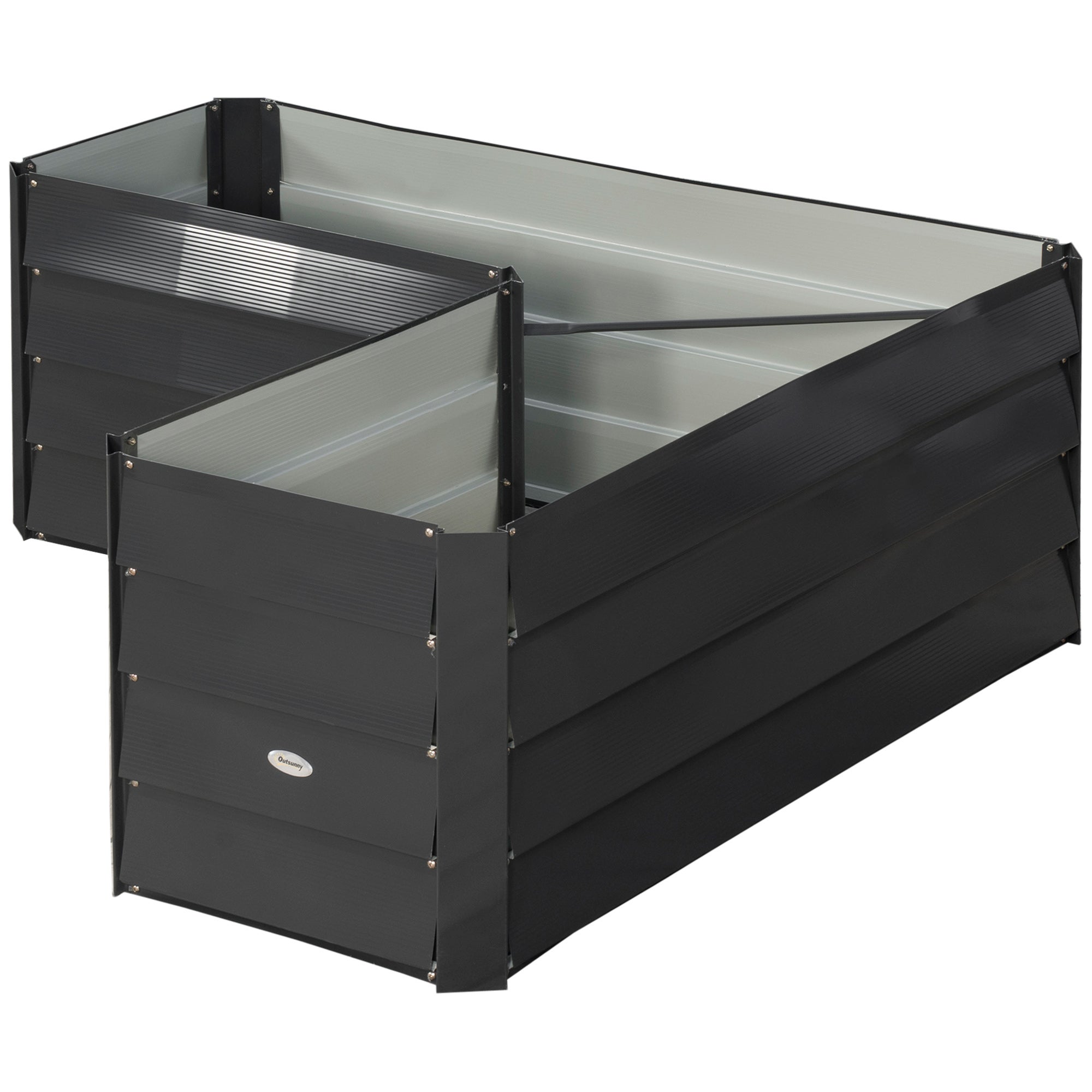 Carré Potager Outsunny 174x90x30 Cm - Acier Ondulé Anthracite - Modulable Sans Outils