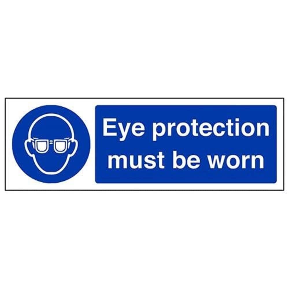 Cartello Vsafety 41041 AN-R Obbligo Proteggere Occhi – DPI, Plastica Rigida 150x200mm, Conforme EN ISO 7010, Blu - 3