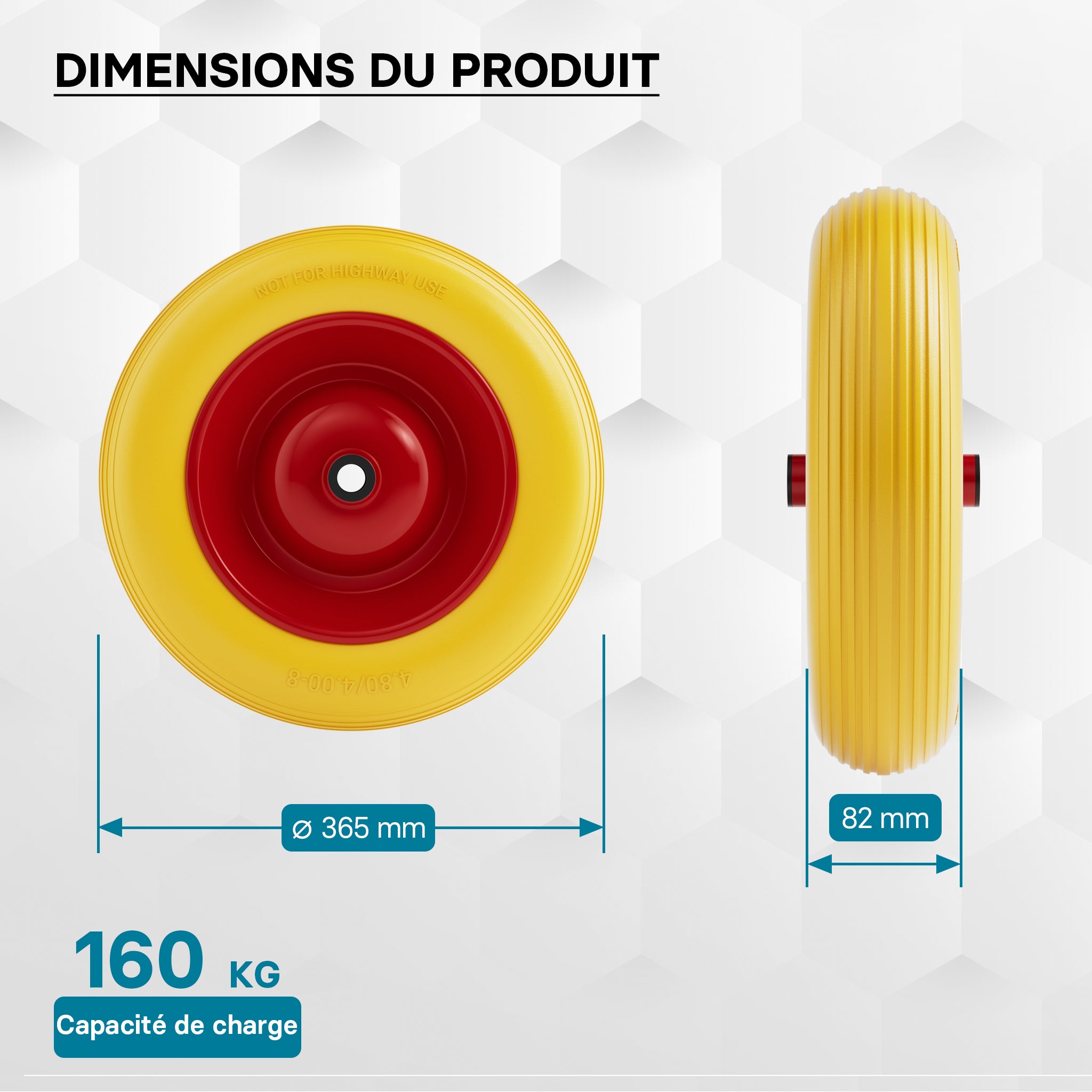 Roue complète increvable 3.50-8 pour Diable – 365 x 82 mm – en PU / Polyuréthane – profil rainuré – Capacité de charge max. 130 kg – pour… Wiltec - 4