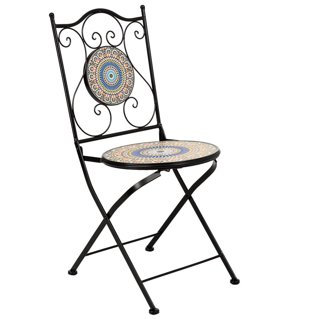 Conjunto de mesa e duas cadeiras em mosaico laranja e ferro forjado - 7