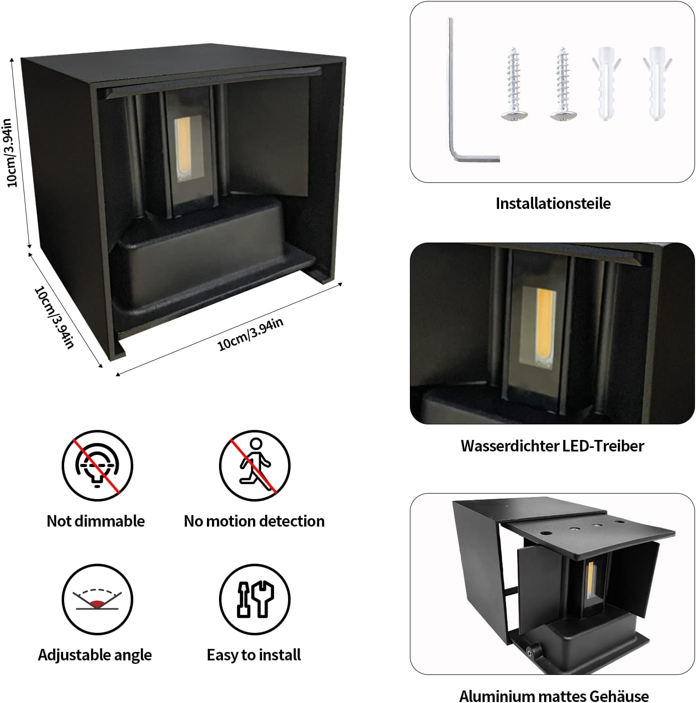 Applique murale LED 12 W moderne 3000 K réglable avec angle de faisceau,IP65, aluminium, blanc chaud - 2