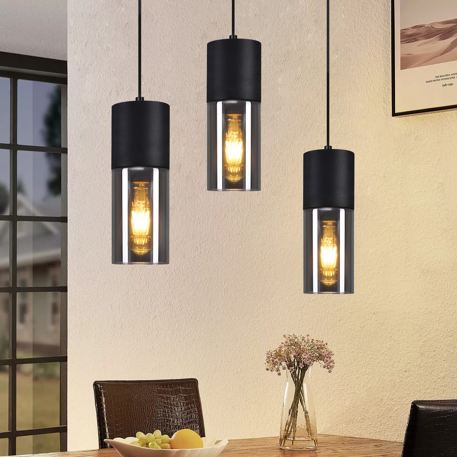 NETTLIFE Lampa wisząca czarna lampa wisząca E27 kuchnia czarne szkło metal 1 żarówka industrialna nowoczesna - 8