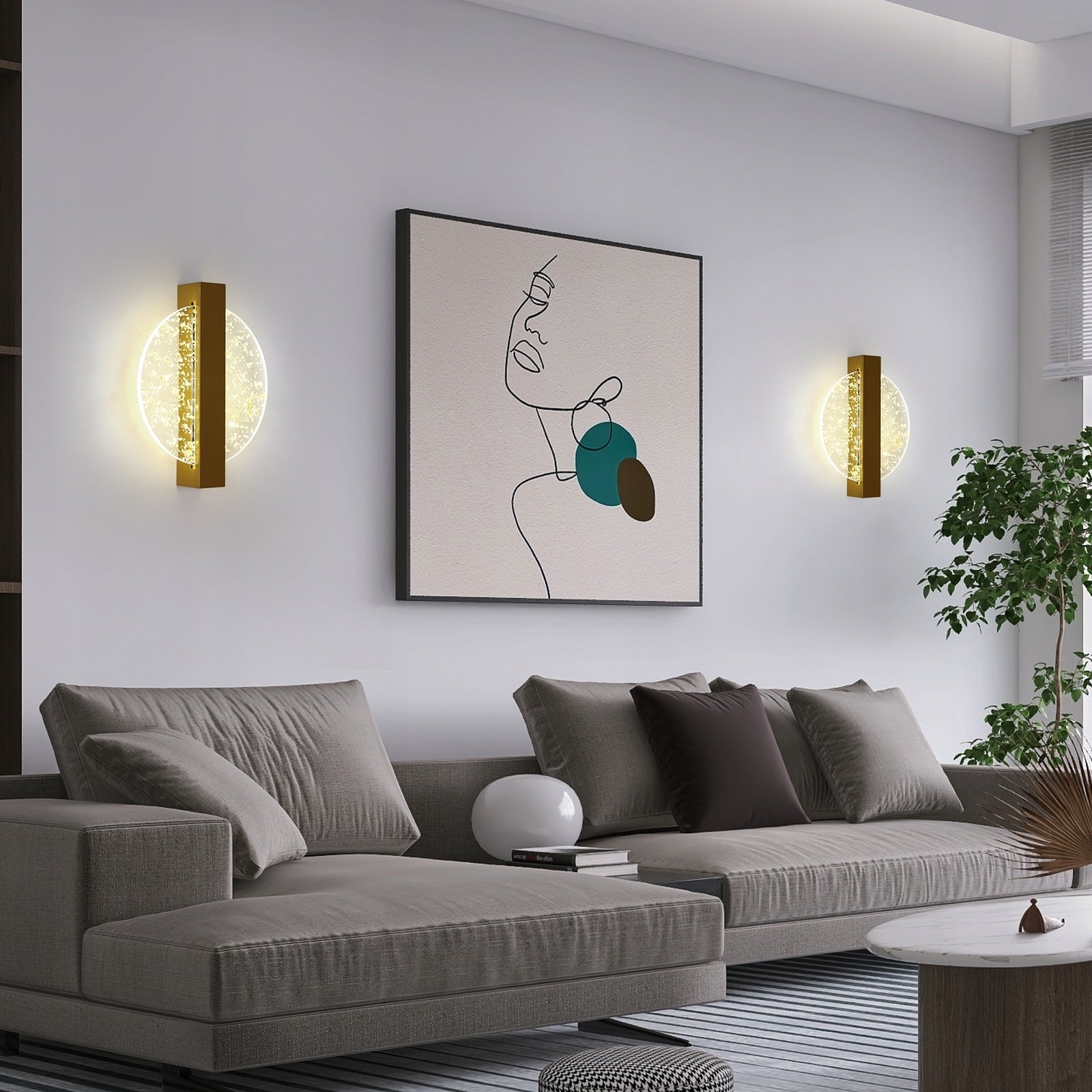 GOECO Applique Murale LED Moderne avec Feuille d'Or, Or Rond,en Acrylique, Lampe Tricolore, pour Chambre Salon - 5