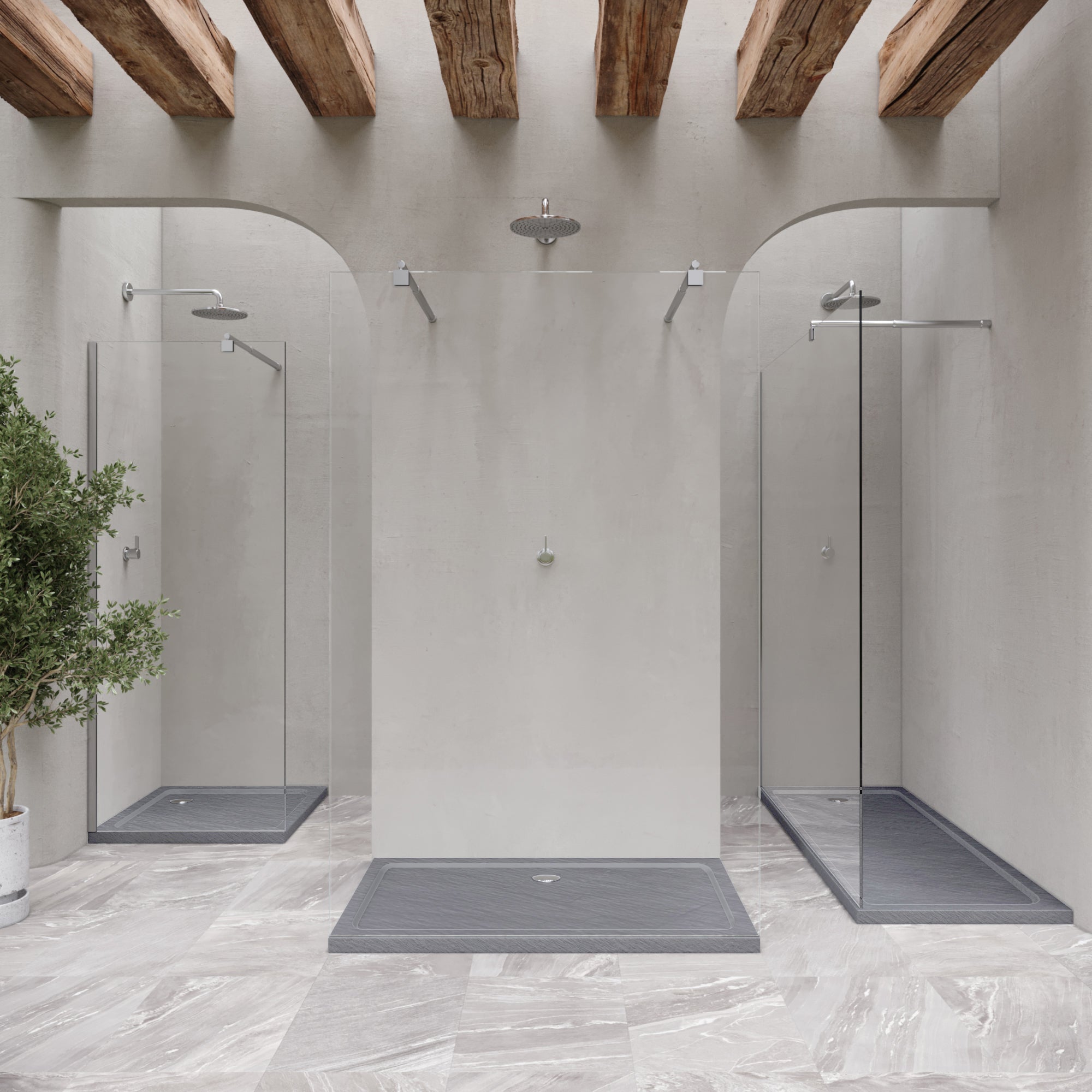 Moments Of Glass  Plato De Ducha Shimmer Stone 100X100 Cm, Textura Piedra Natural, Antideslizante, Antibacteriano, Incluye Sifón Y Válvula, , Leroy Merlin