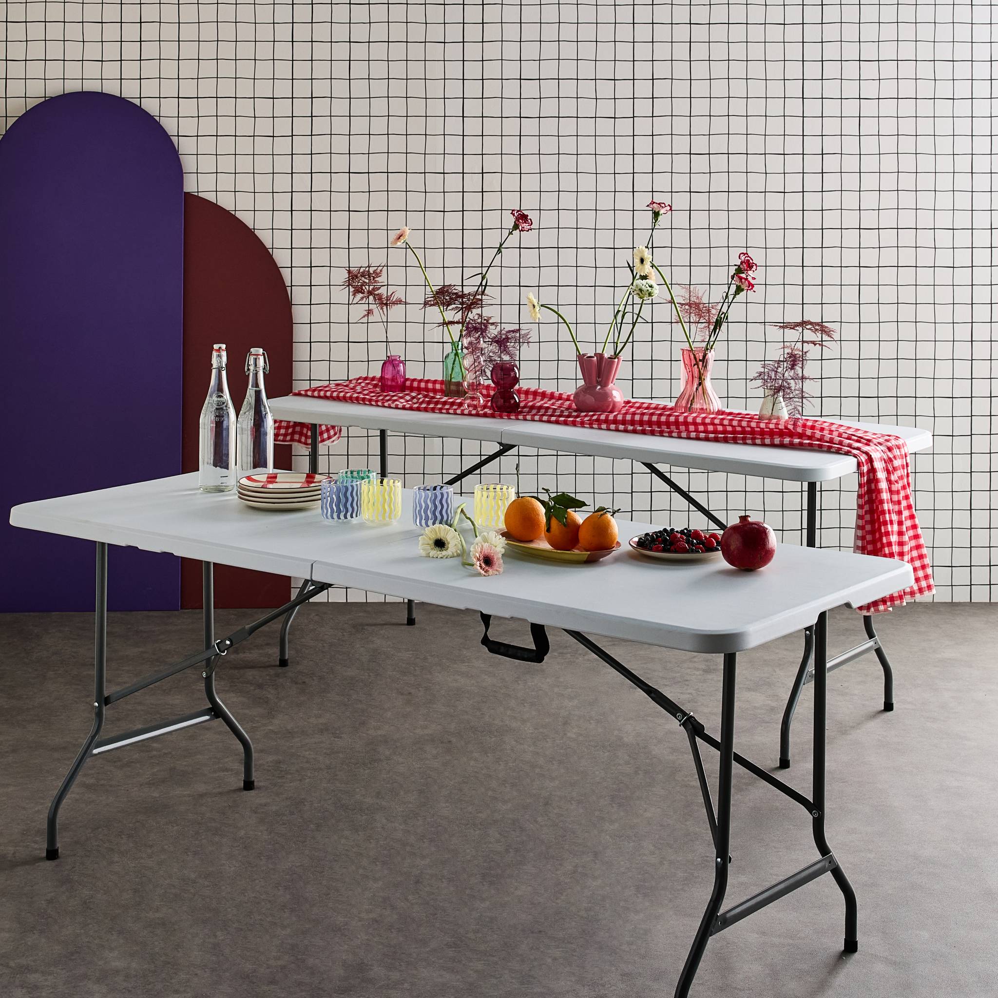 Lot de 2 tables de réception. pliables 180cm. table pliante avec poignée de transport. table de camping 2 TABLES FIESTA - 5