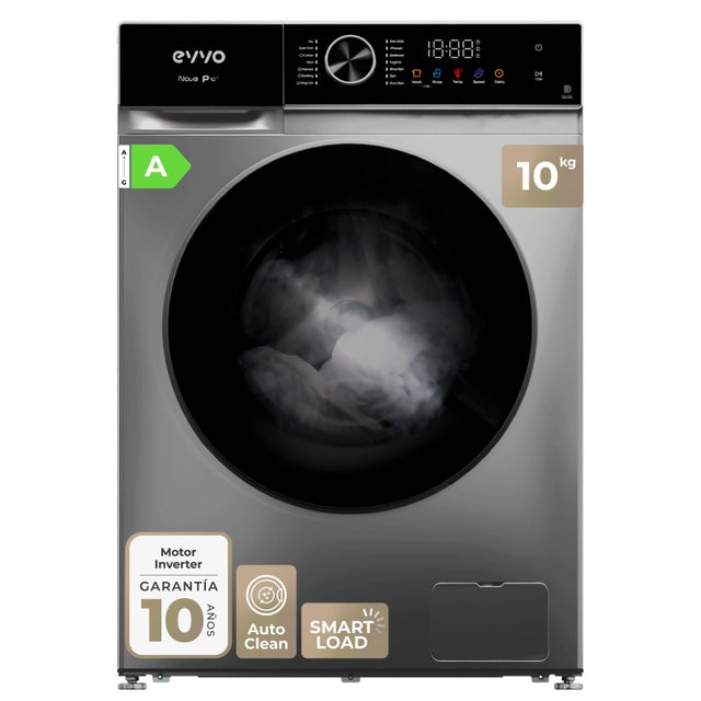 Máquina de Lavar Roupa EVVO Nova P10 Inox, 10 Kg, 1200 Rpm, Classe A, Motor Inversor, Smart Load, Eprotect, Quick Wash 15’, Arranque Retardado
