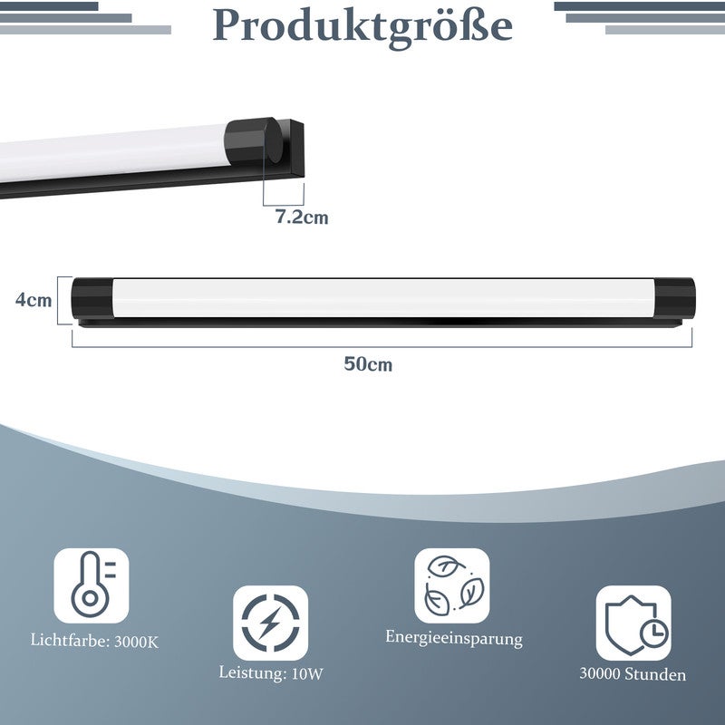 Kinkiet lustrzany LED Nettlife 50 cm 10 W, czarny, ciepła biel 3000 K, IP44, wodoodporny, nowoczesny, do łazienki, przedpokoju lub salonu - 2