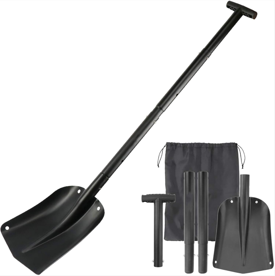 Łopata do śniegu samochodowa z długim uchwytem 82 cm, mała odłączana metalowa łopata, aluminiowe narzędzie do piasku i lodu, czarna
