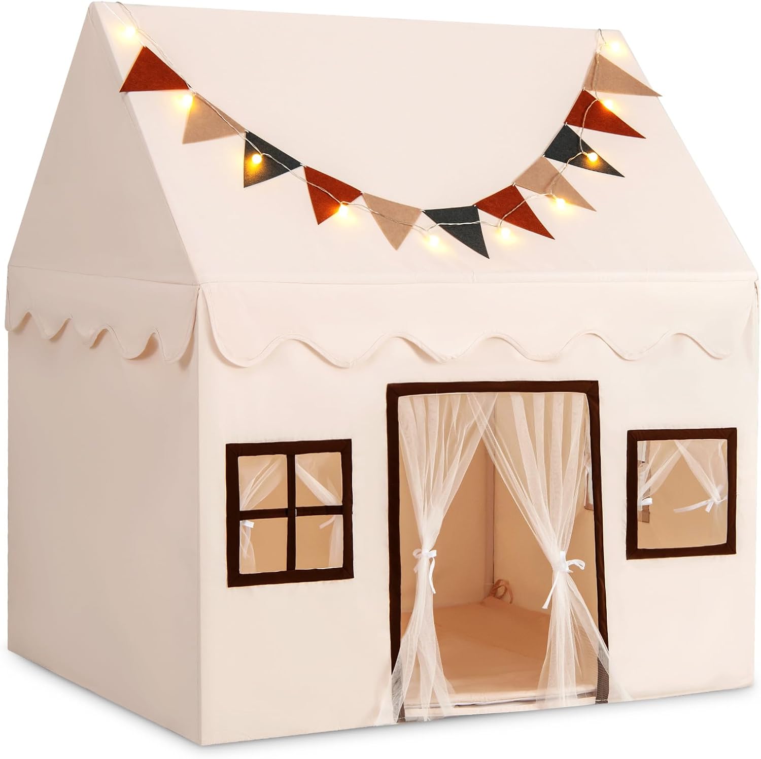 GOPLUS Tente de Jeu Enfants avec Tapis Rembourré, Lumières Étoilées et Fanions, Tente Intérieure