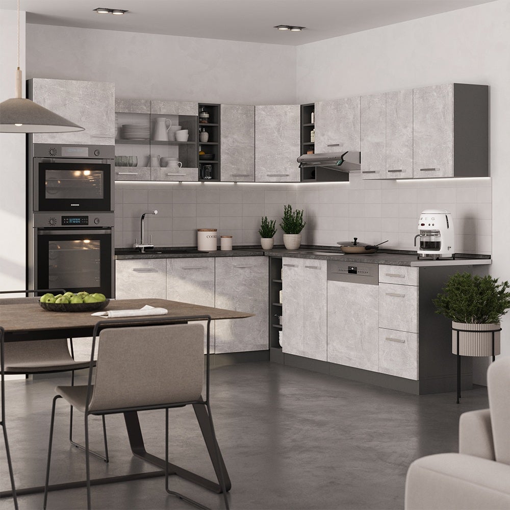 Vicco Cuisine en angle R-Line, Béton/Anthracite, 247 x 237 cm, PT Chêne - 4