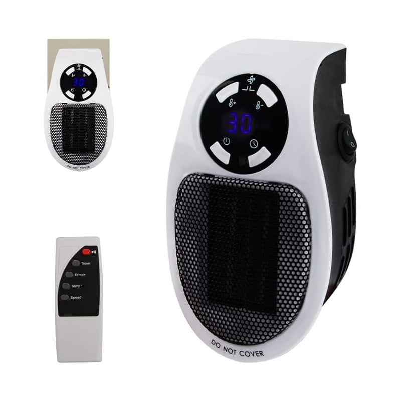 Grzejnik elektryczny o mocy 500 W, miniaturowy grzejnik wtykowy, montowany na ścianie, z pilotem (baterie nie są dołączone)