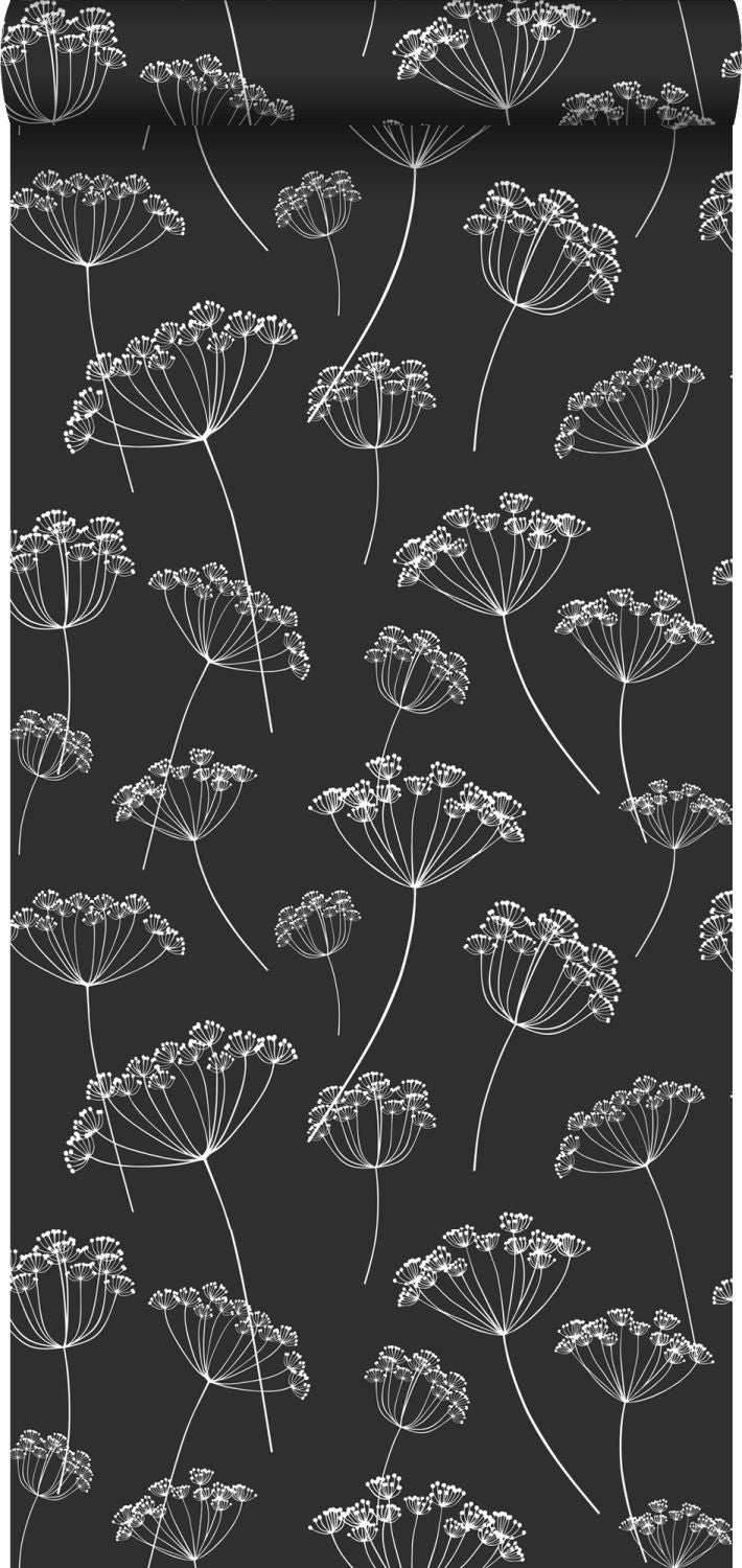 Papel pintado umbelas blanco y negro - 0,53 x 10,05 m - estahome